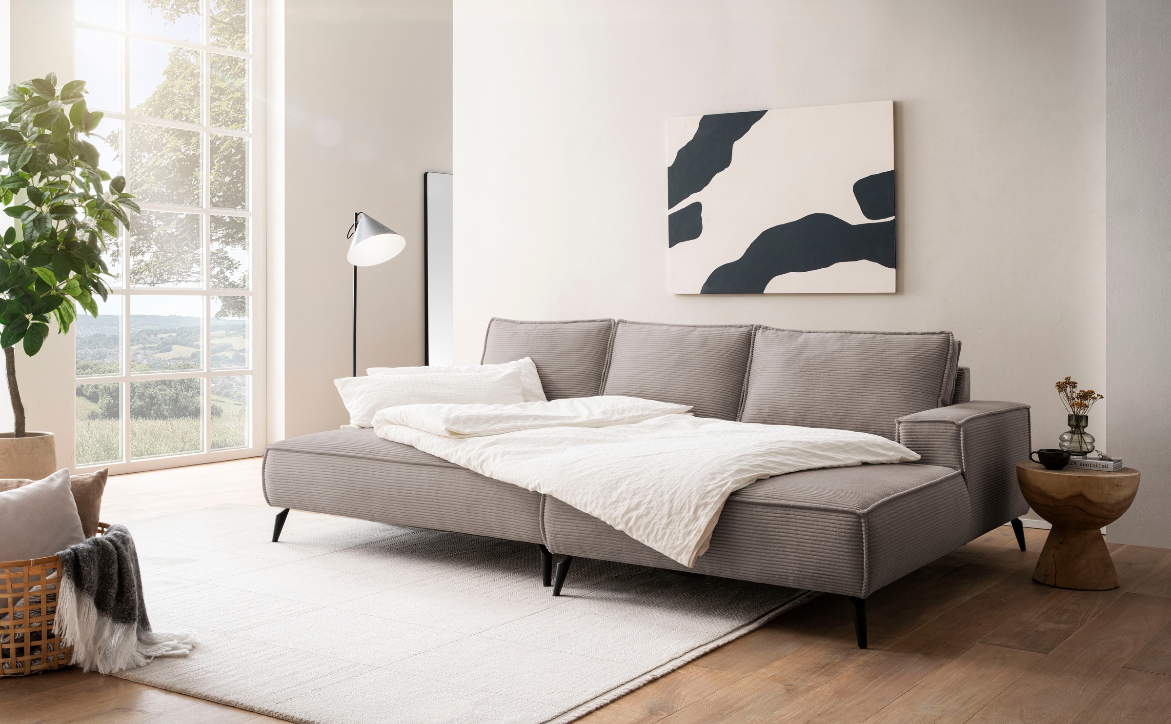 andas Sitzgruppe »TVINNU, Polsterecke L-Form, Schlaffunktion, mit Hocker«, (Set, 2 tlg.), stellbar zum Schlafsofa (Krokodilverbinder)