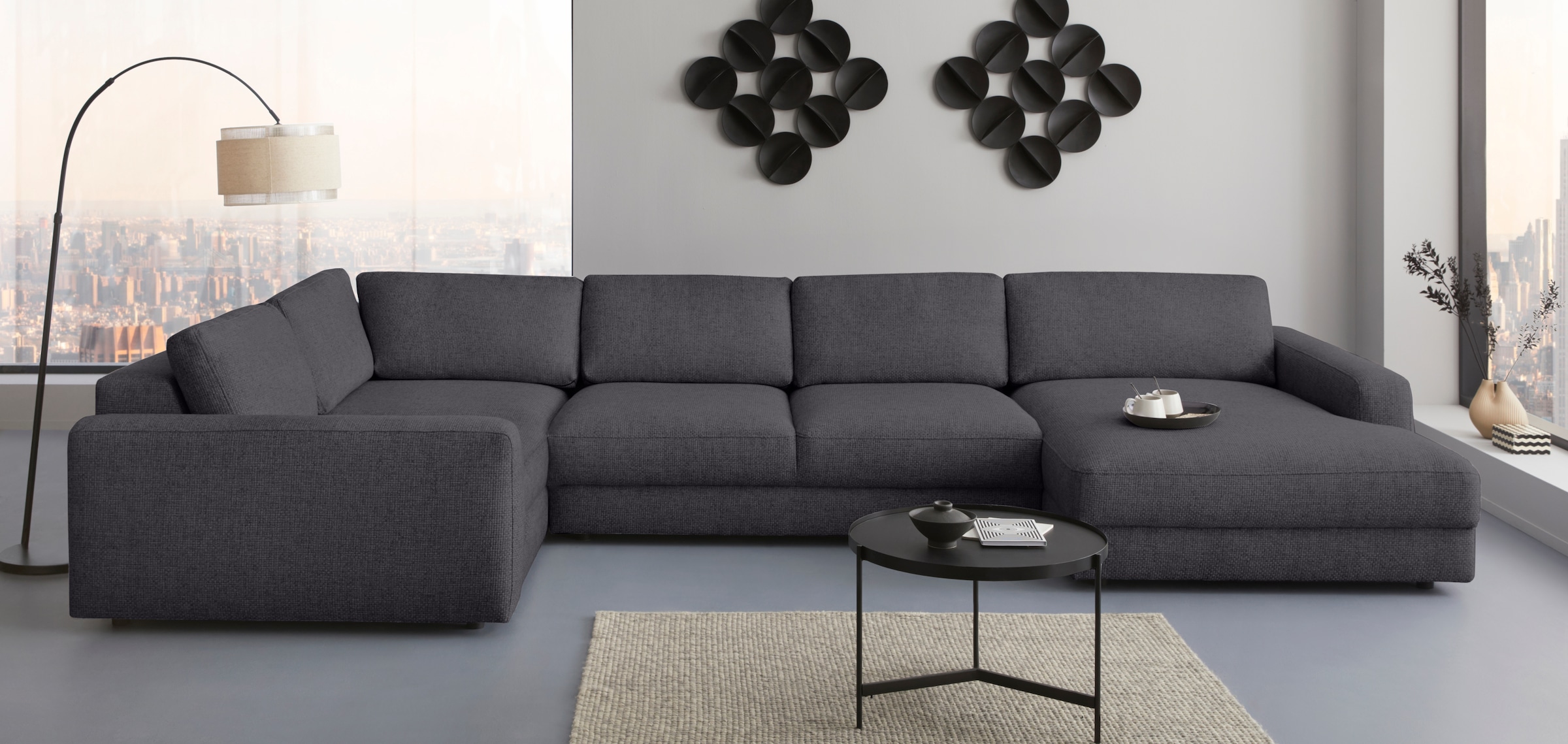 Home affaire Wohnlandschaft "Bloomfield, Mega Polsterprogramm, Breite 405cm, viel Platz, U-Form" mit extra tiefer Sitzfläche, wahlweise mit Sitztiefenverstellung
