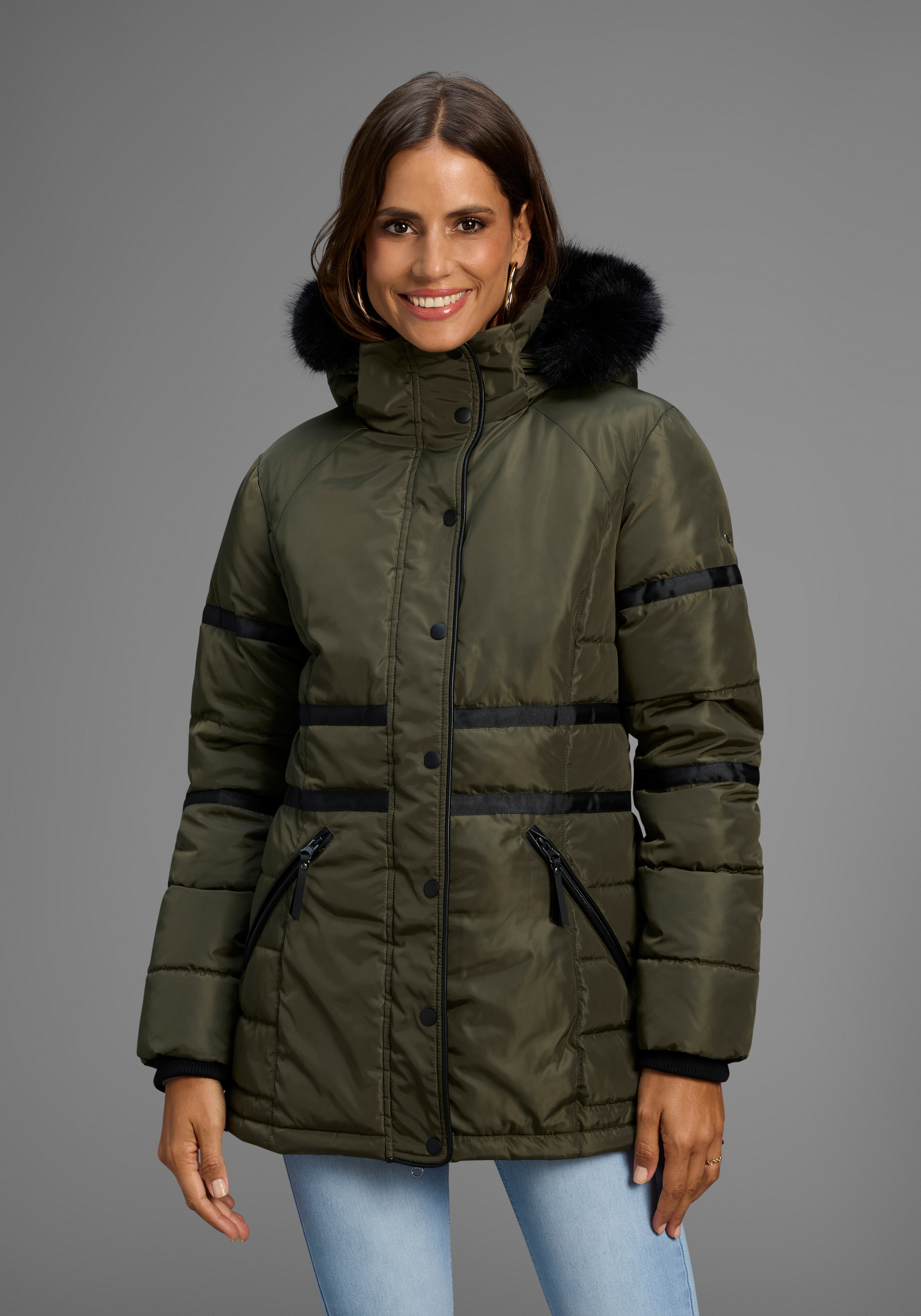 Laura Scott Winterjacke, mit Kapuze, figurumschmeichelnde Passform, mit abn günstig online kaufen