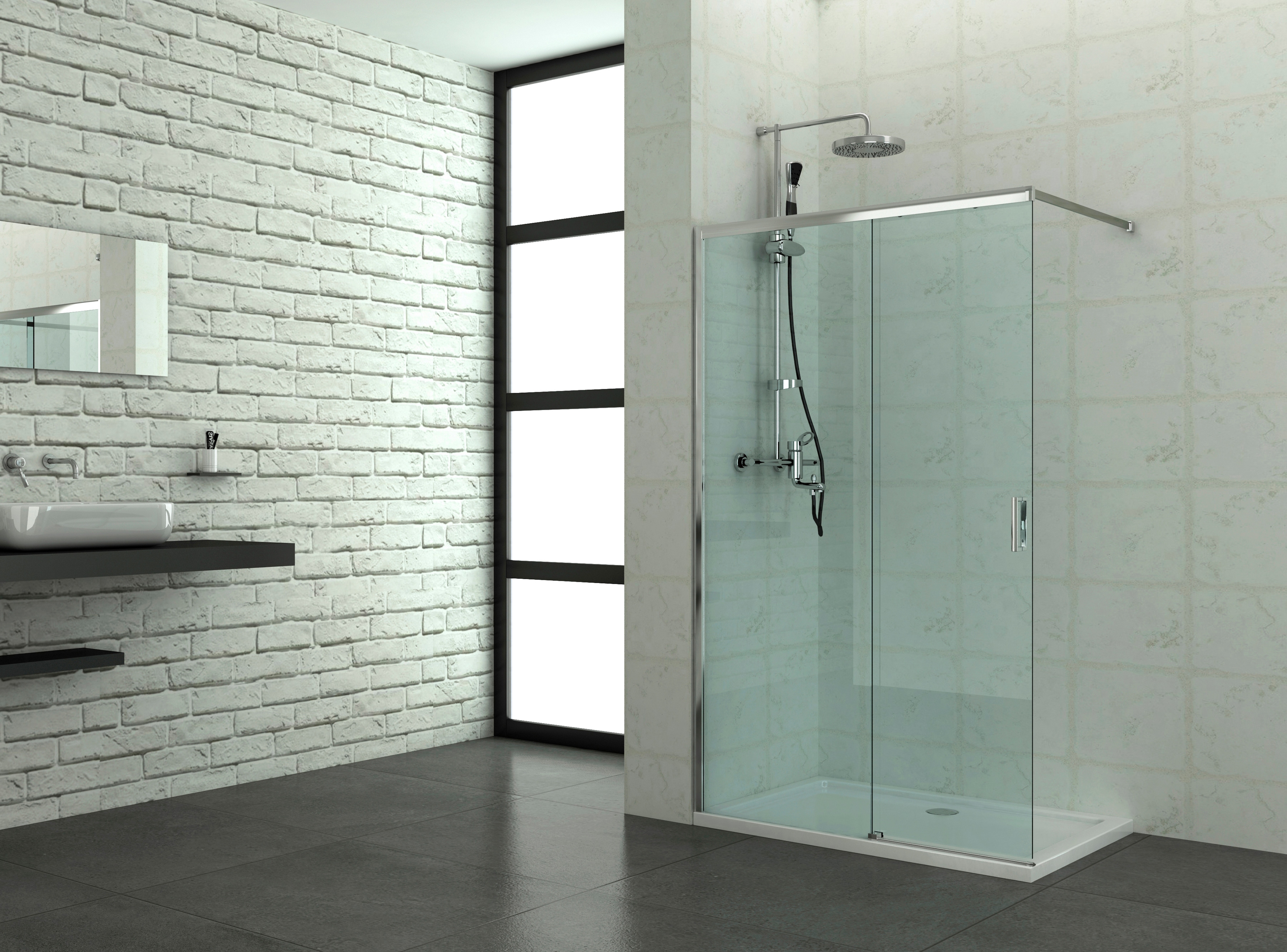 Duschwand SANOTECHNIK, B:120cm H:195cm, grau, Duschwände, "Elite Chrom", BxH: 120 x 195 cm, Duschabtrennung mit Schiebetür