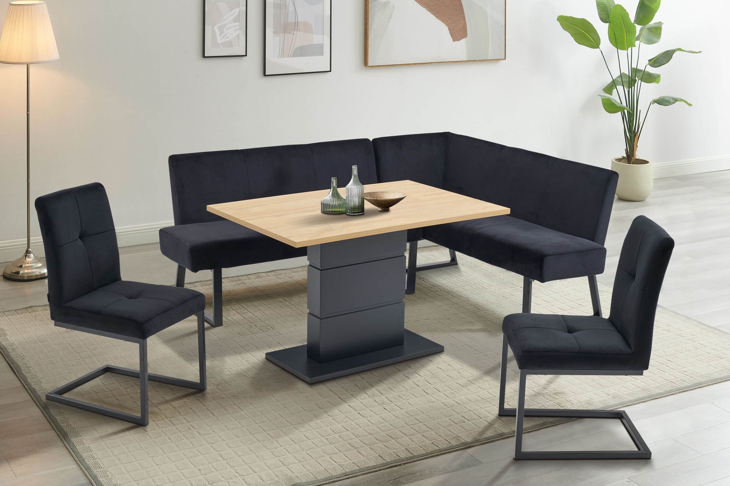 Home affaire Eckbank »Gladiole, TOPSELLER!«, (Sitzbank, Esszimmerbank, Bank), mit Taschenfederkern, schwarzes Metallgestell, Breite 190 cm