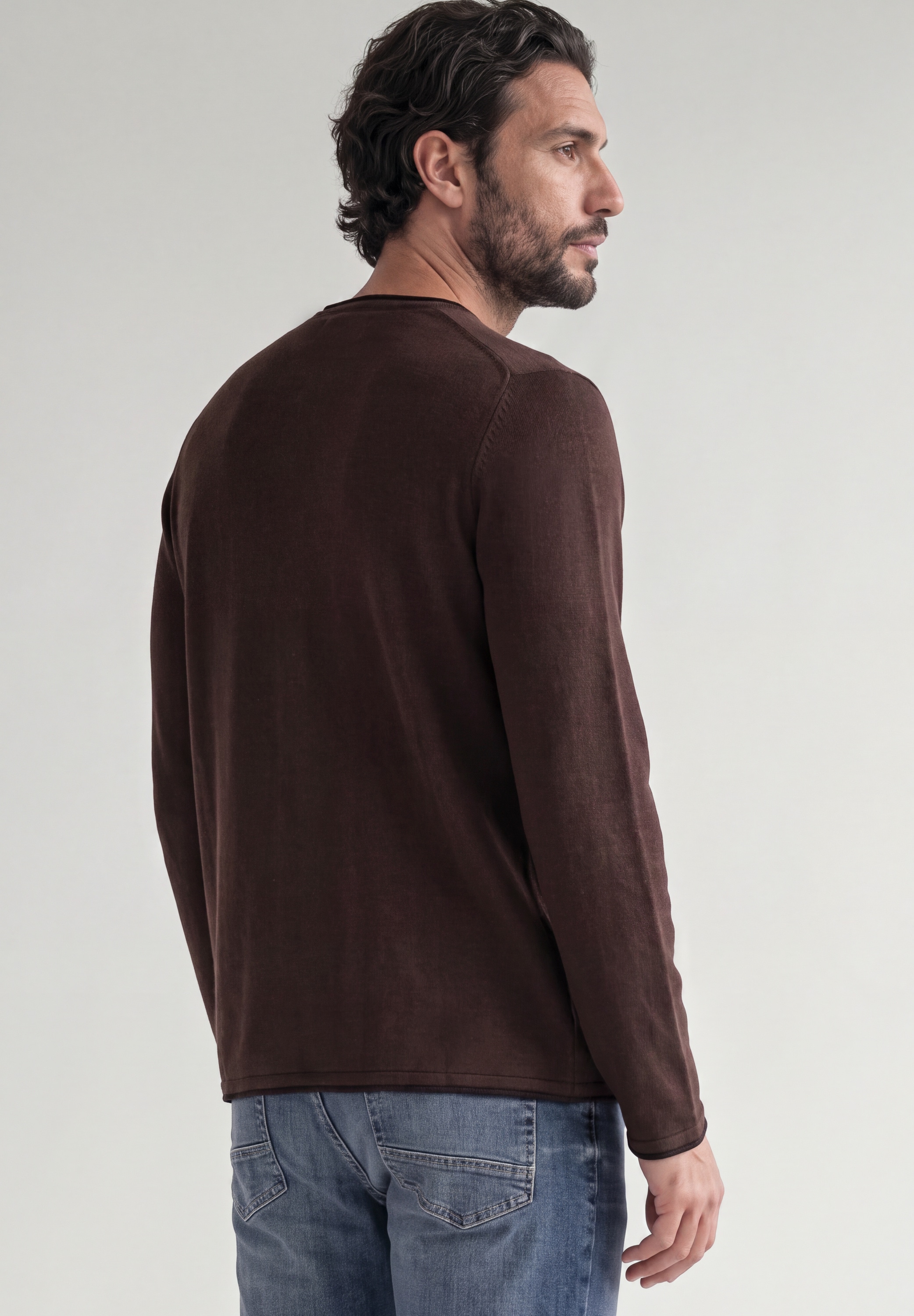 STREET ONE MEN Rundhalspullover aus reiner Baumwolle