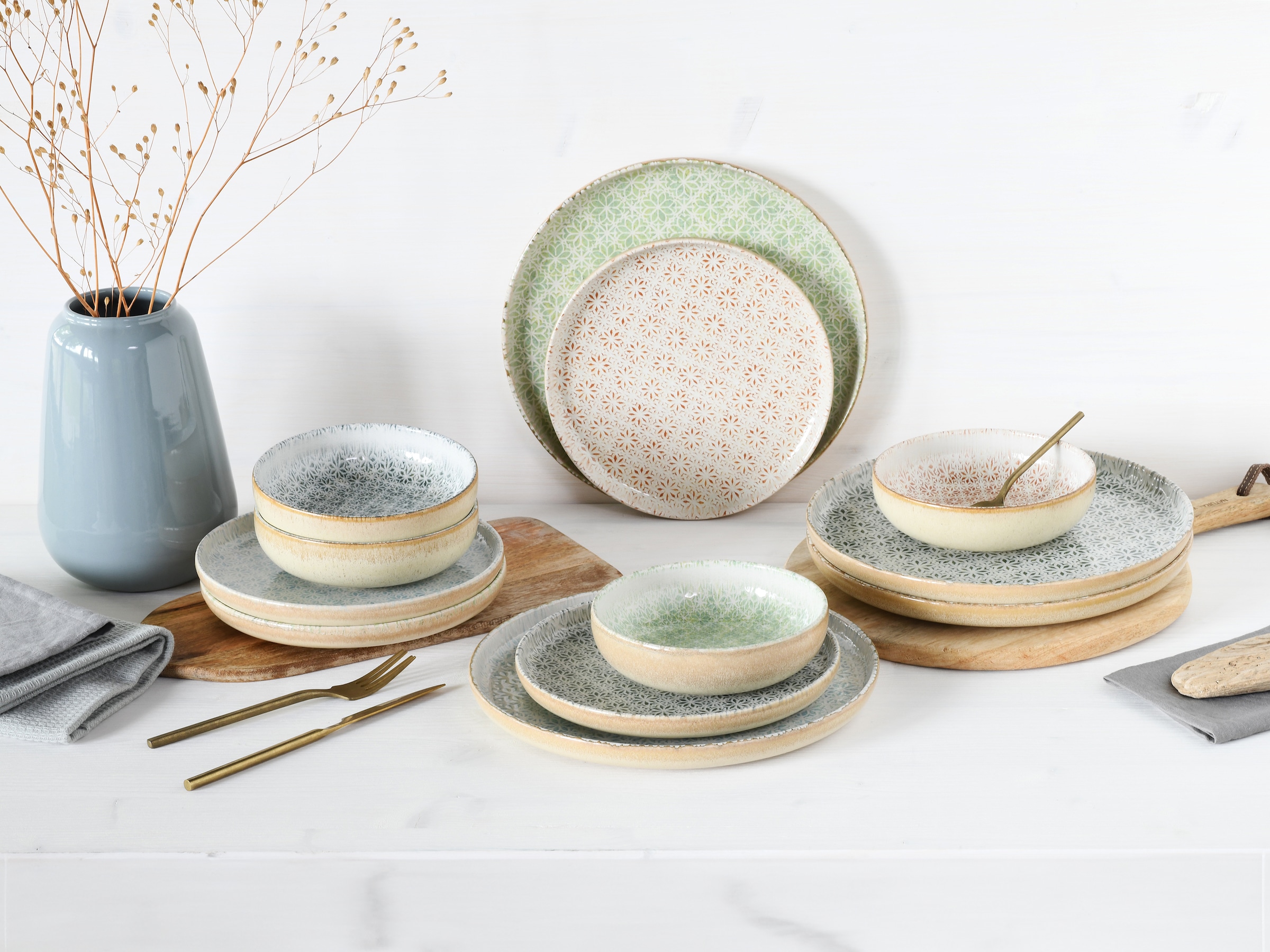 CreaTable Teller-Set »Uno Emiliana, Tellerset 12-tlg«, (Set, 12 tlg.), Shabby Look, Vintage Style