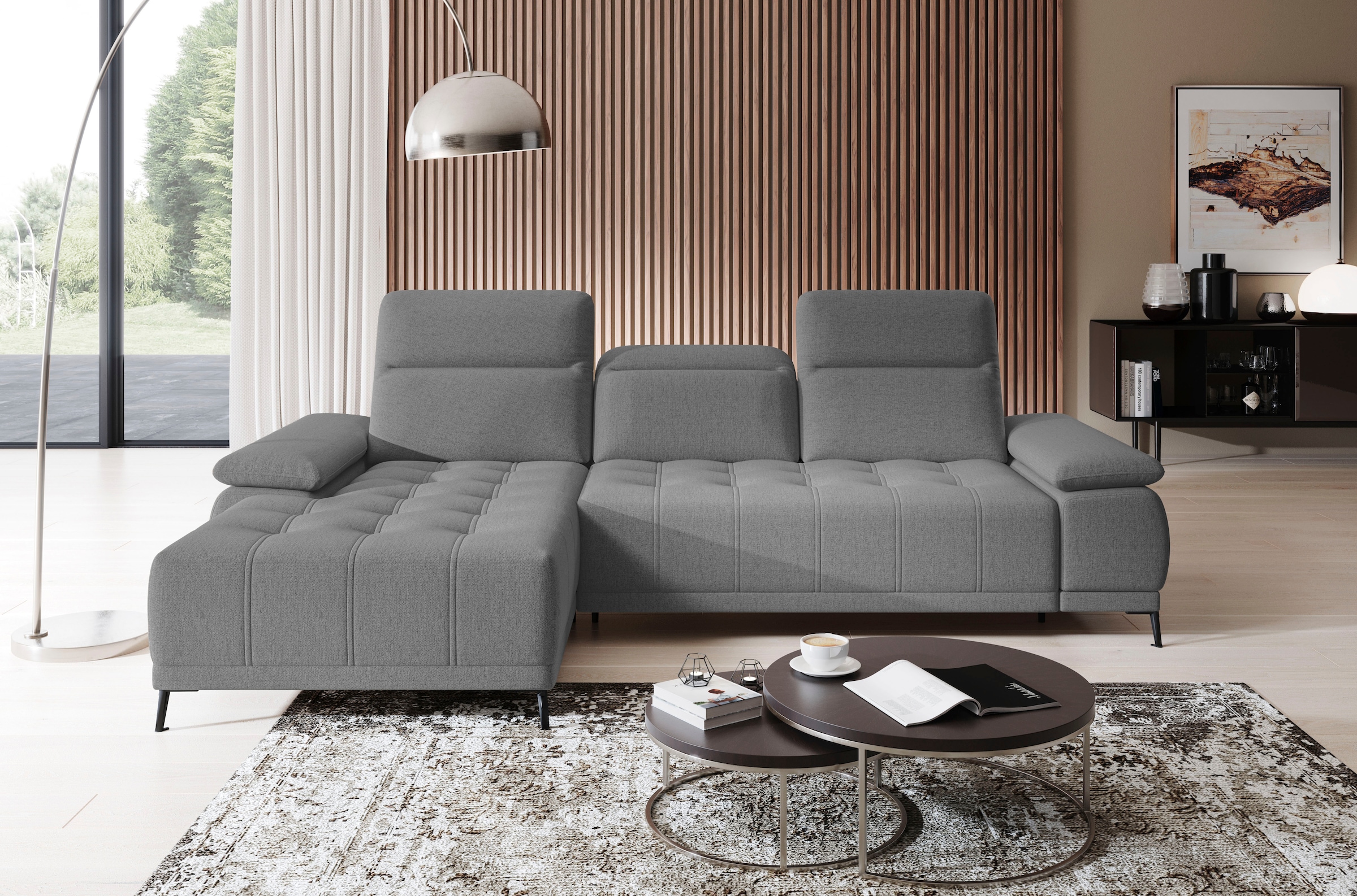 WERK2 Ecksofa "Focus-S 277 x 177 cm modern und bequem" Luxus-Microfaser weich, L-Form, XXL, elektrische Sitztiefenverstellung