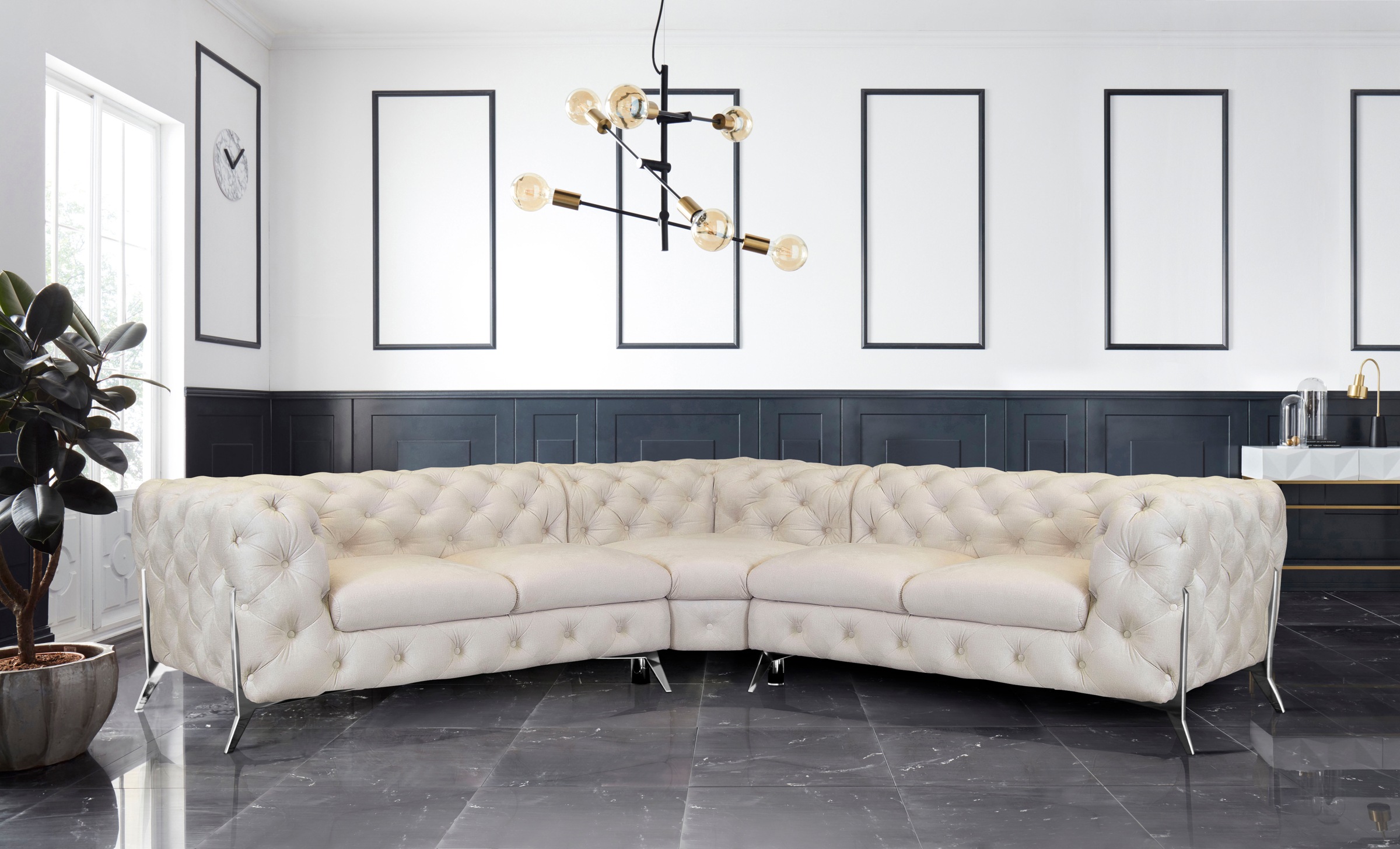 Leonique Chesterfield-Sofa »Amaury L-Form«, Chesterfield-Optik, Breite/Tiefe je 262 cm, Fußfarbe wählbar