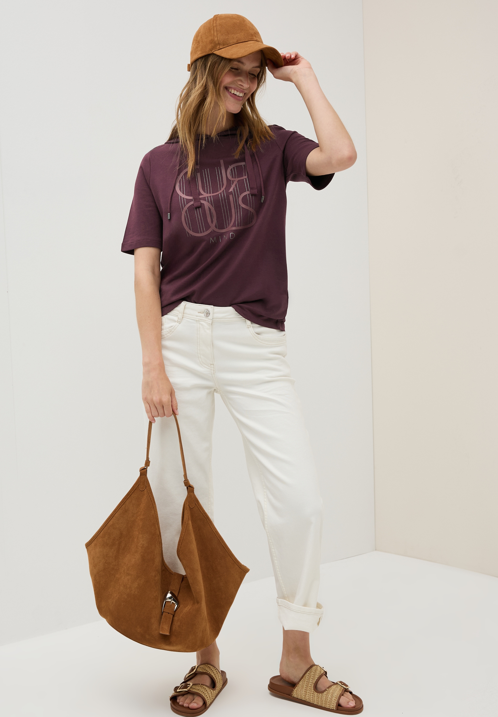 Thumbnail - Cecil Kapuzensweatshirt Halbarm-Shirt mit Glitzer-Print und Kapuze