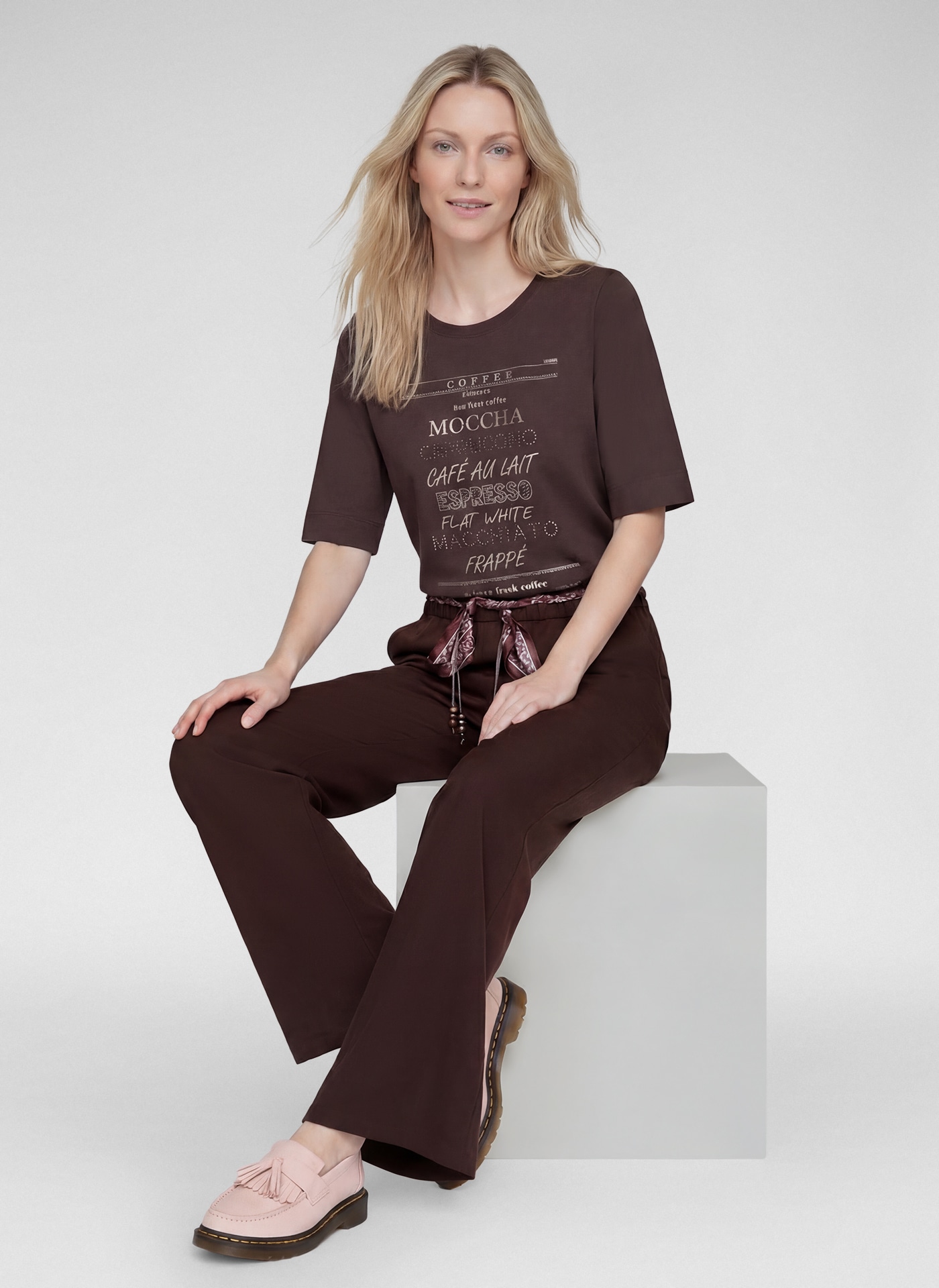 Rabe Rundhalsshirt Sommershirt mit Nieten-und Print-Details