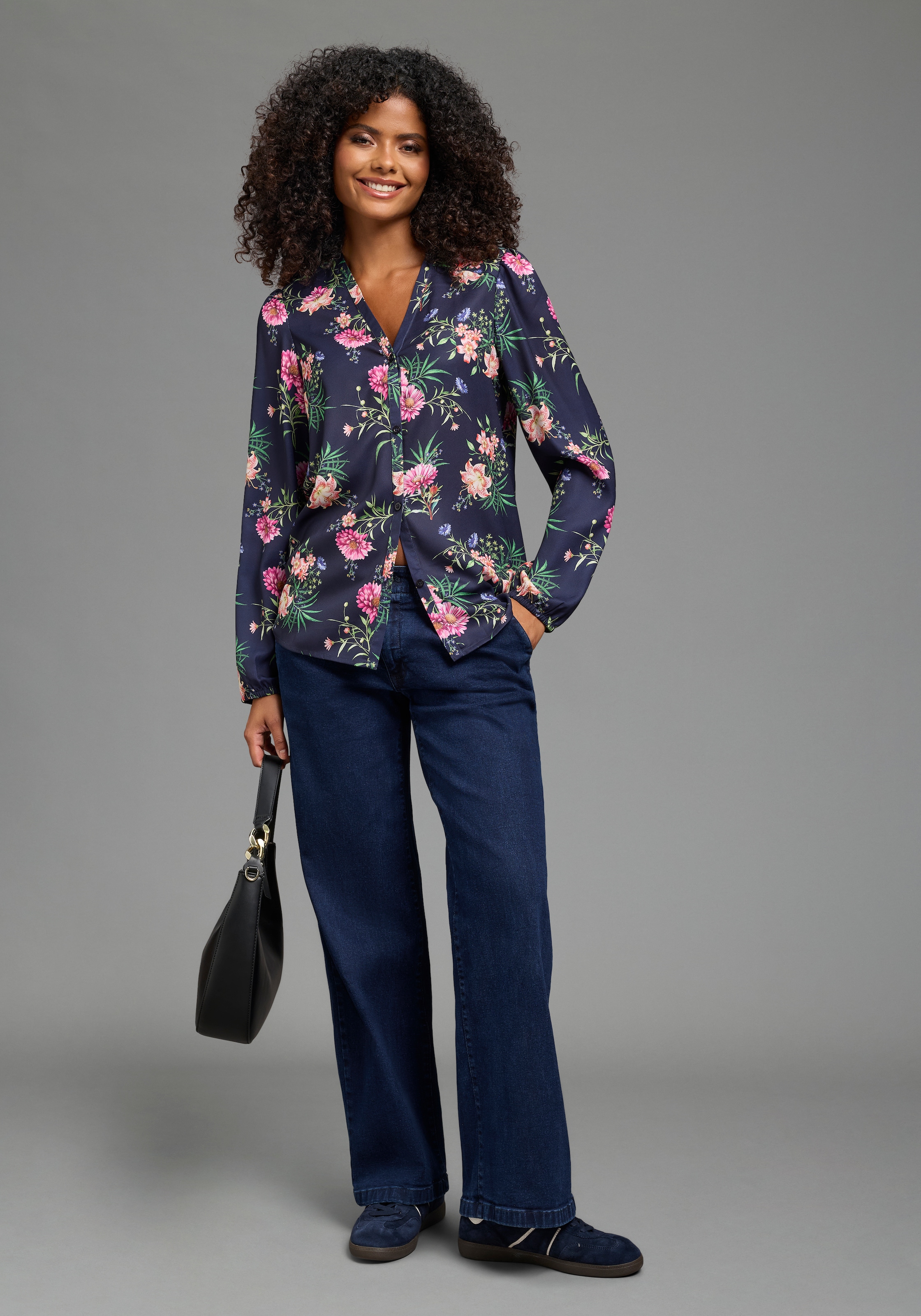 Laura Scott Druckbluse femininer Stil, leicht glänzend, aus Polyester