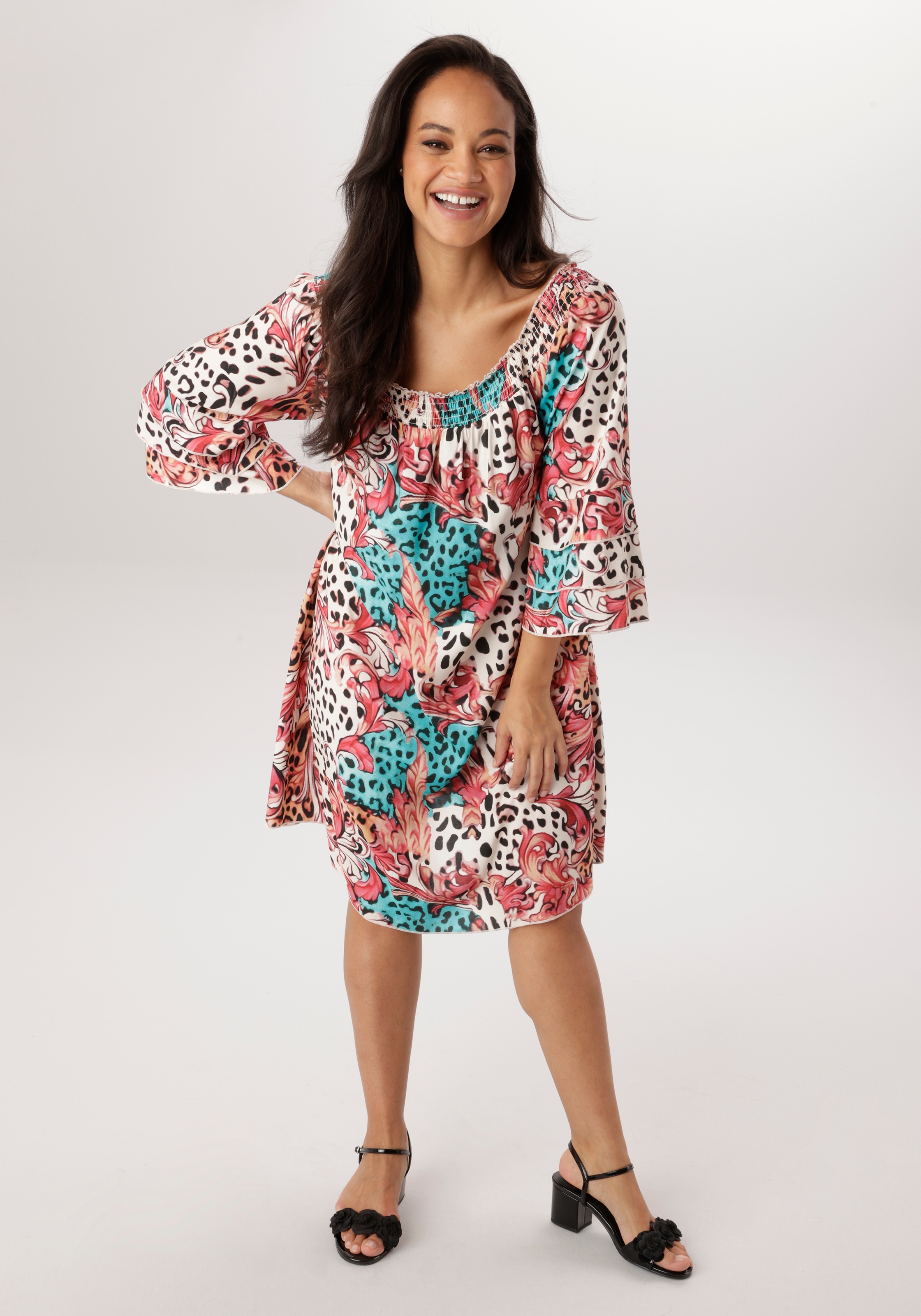 Aniston PLUS Blusenkleid mit Gummizug am Ausschnitt- NEUE KOLLEKTION günstig online kaufen