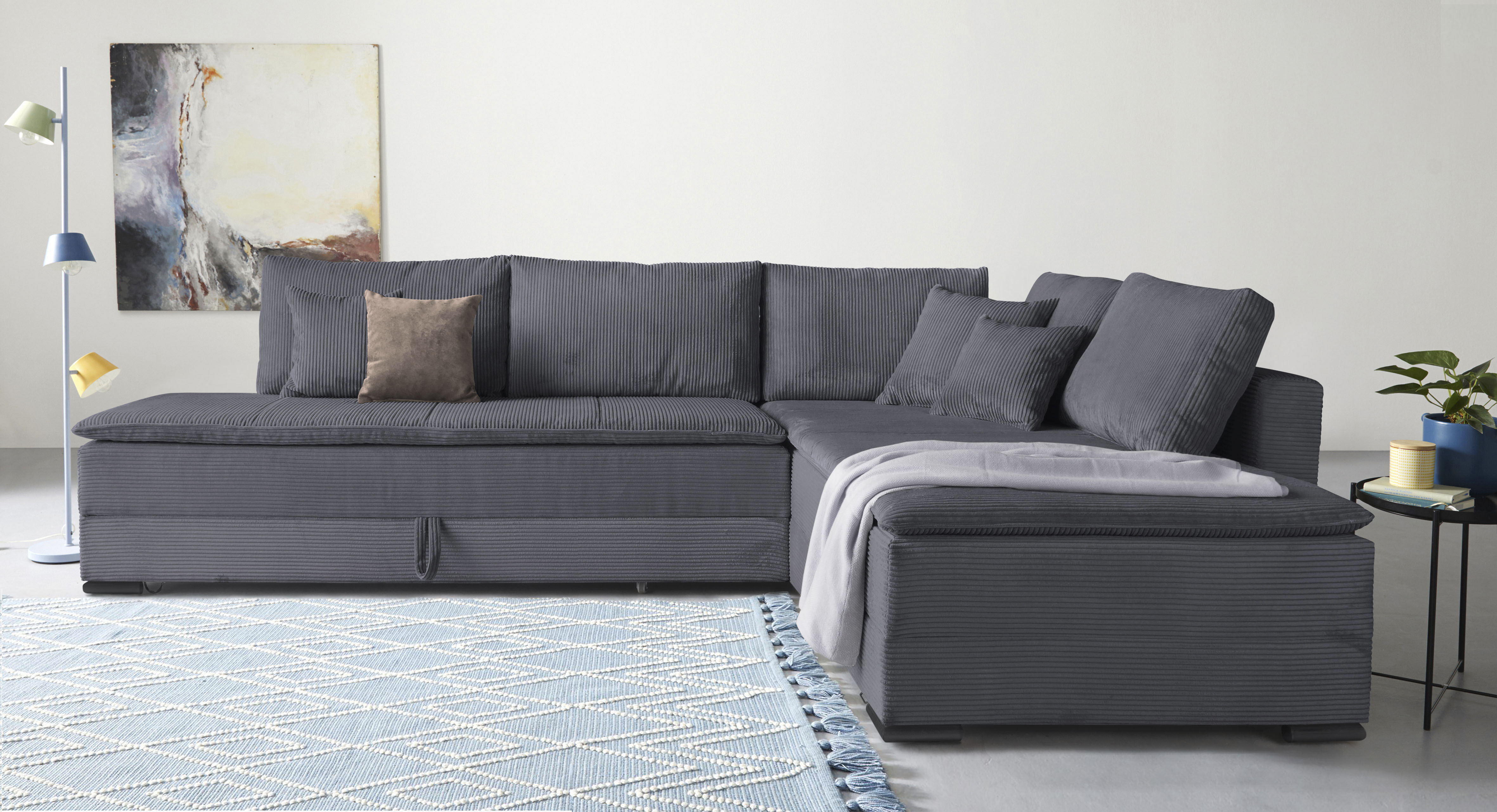 Home affaire "Night & Day L-Form, B: 321 cm, mit Dauer-Schlaffunktion 180x200 cm" Schlaffunktion, Bettkasten, Topper & 3 Zierkissen, Boxspringbett Cord