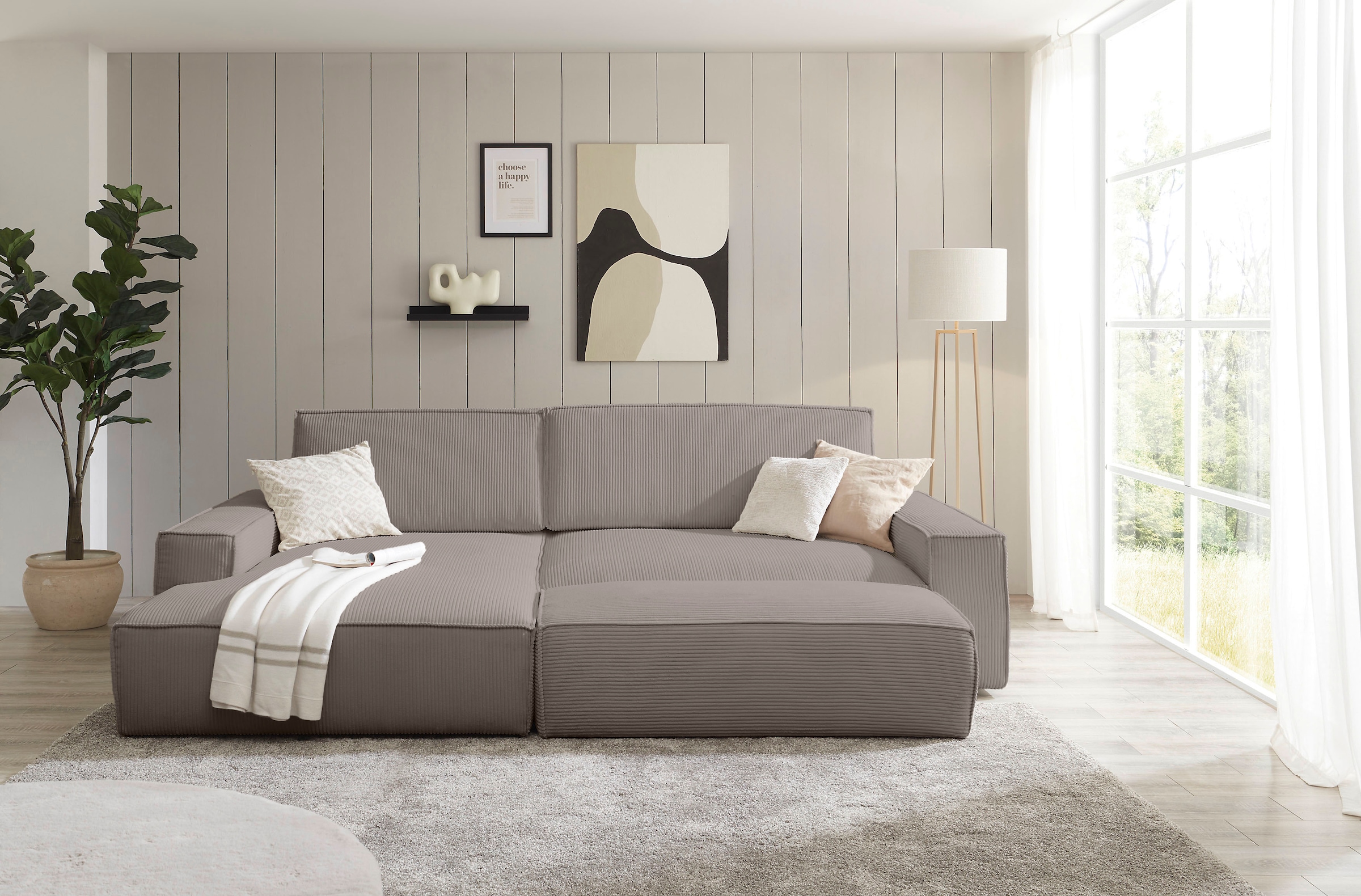 Home affaire Polsterecke »NEU: SHERWOOD XXL tief, L-Form mit Schlaffunktion, Big-Sofa mit Hocker«, (Set, 2 St.), stellbar zum Schlafsofa (Krokodilverbinder), Cord, Leinenoptik