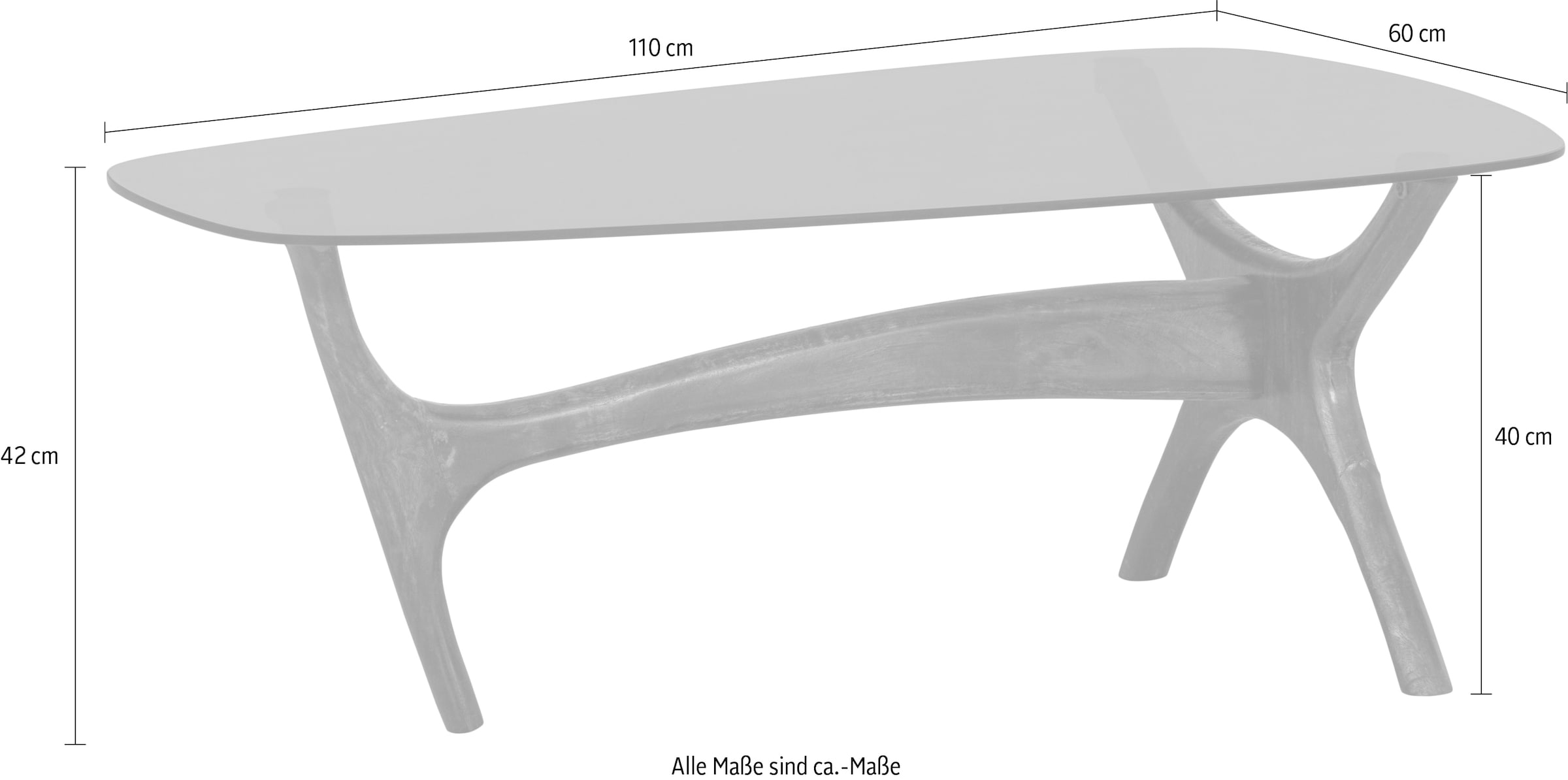 WOOOD Couchtisch »Flash mit Glasplatte und Mangoholzgestell 110x60x42 cm« Handgefertigtes Glas – leichte Unebenheiten sind herstellungsbedingt