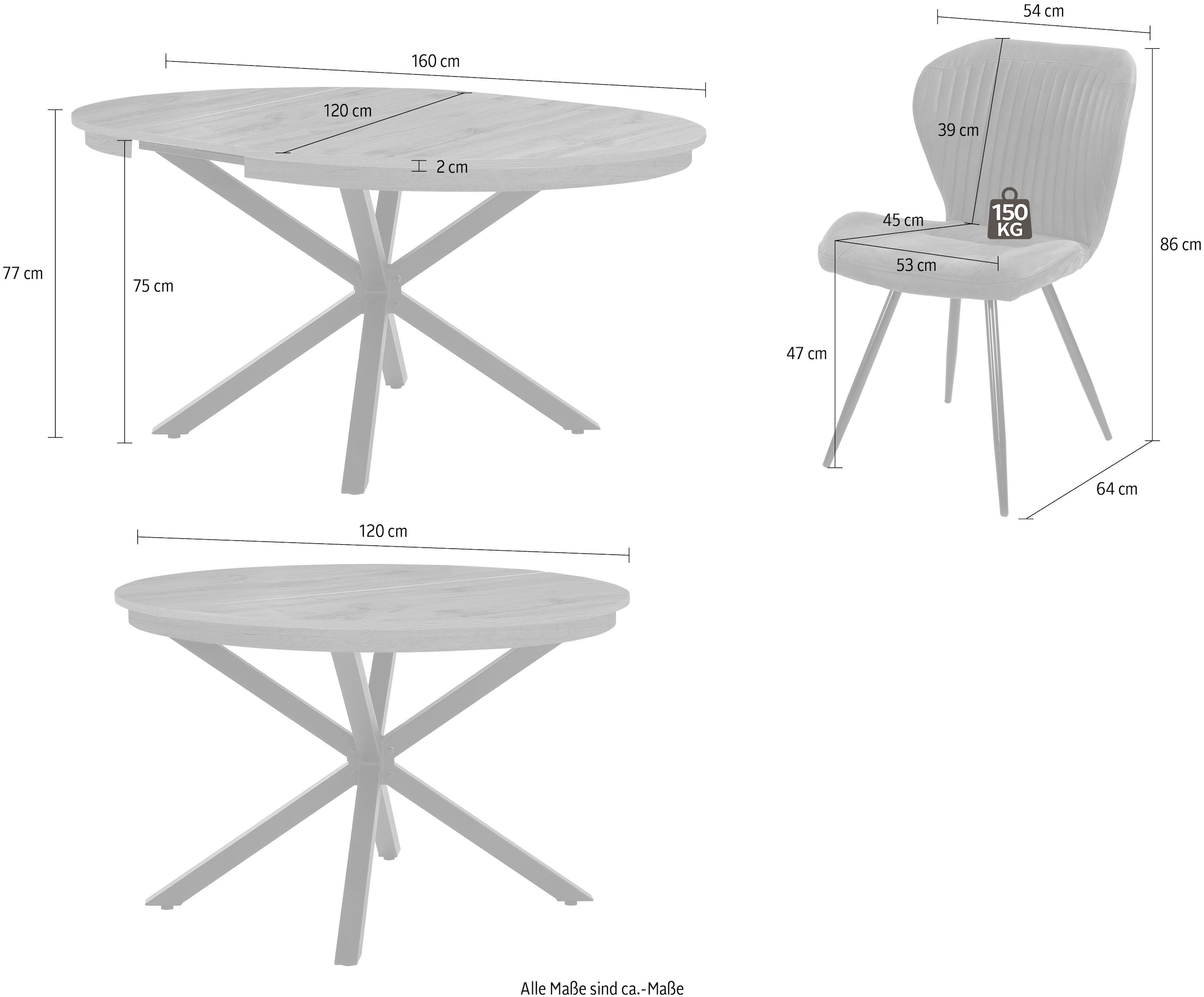 Jockenhöfer Gruppe Essgruppe »Olbia/Düren, Sitzgruppe (Set, 5-tlg., 1 Ausziehtisch und 4 Stühle)« 5 tlg. Tisch mit Butterflyauszug, 120-160 cm, Wildeiche