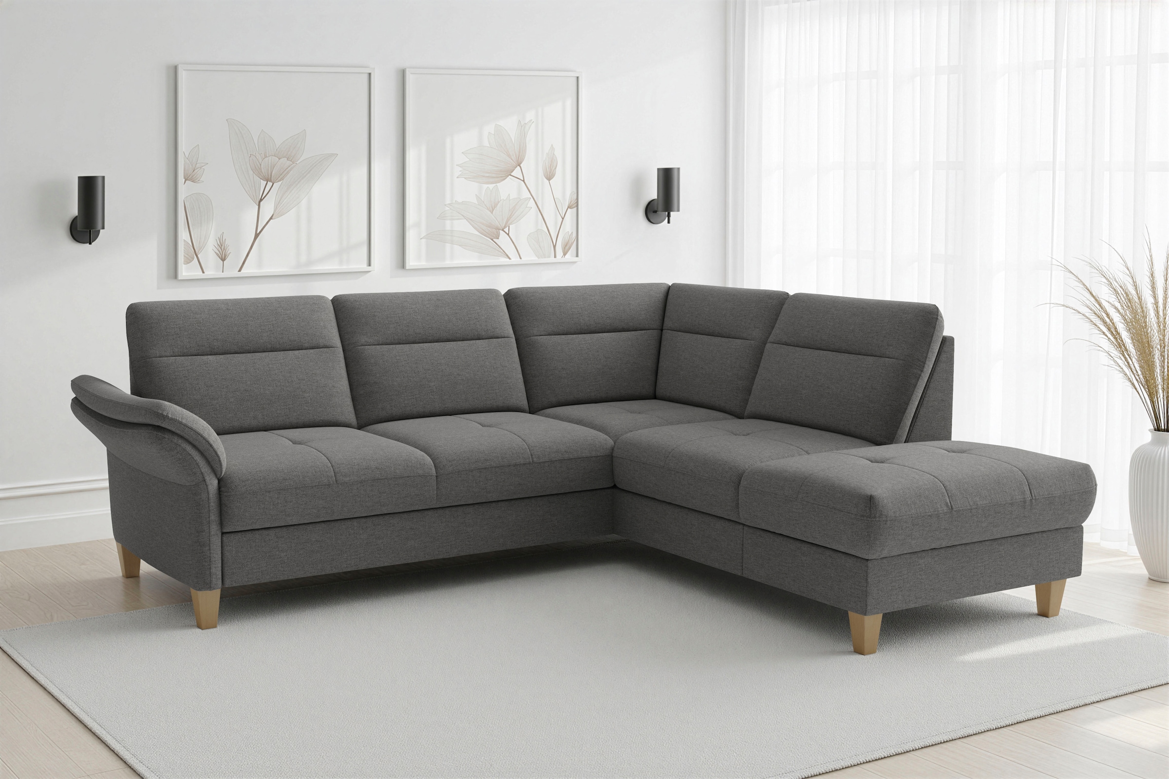 sit&more "Pamela L-Form, B: 218 cm, optional Schlaffunktion & Bettkasten" wahlweise mit Armteilverstellung, Sofa mit Federkern, Sitzhöhe: 48 cm
