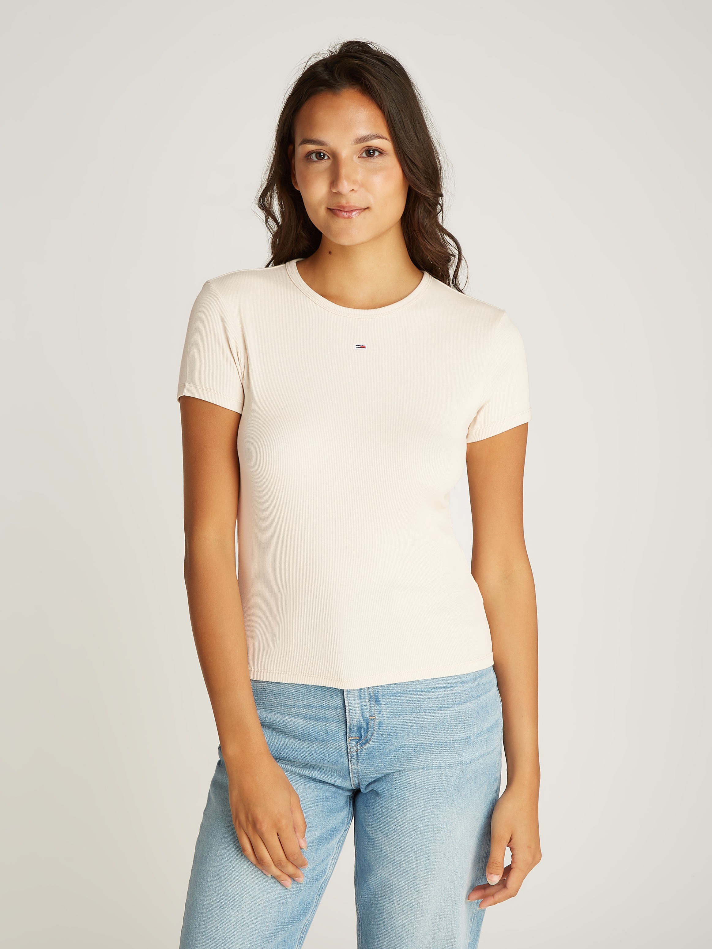 Tommy Jeans Kurzarmshirt "TJW SLIM ESSENTIAL RIB SS EXT", in gerippter Stru günstig online kaufen