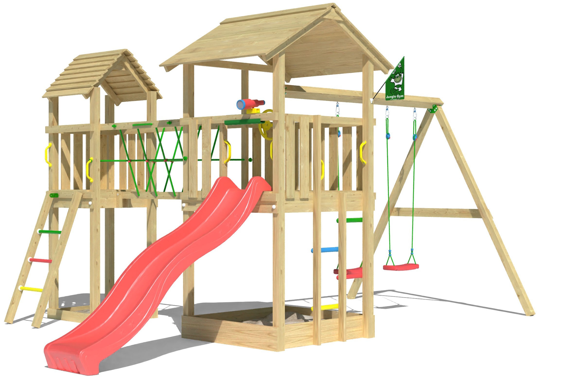 Jungle Gym Spielturm »Nova«, (Set), Spielanlage mit 2 Türmen, Schaukel und Rutsche mit Wasseranschluss