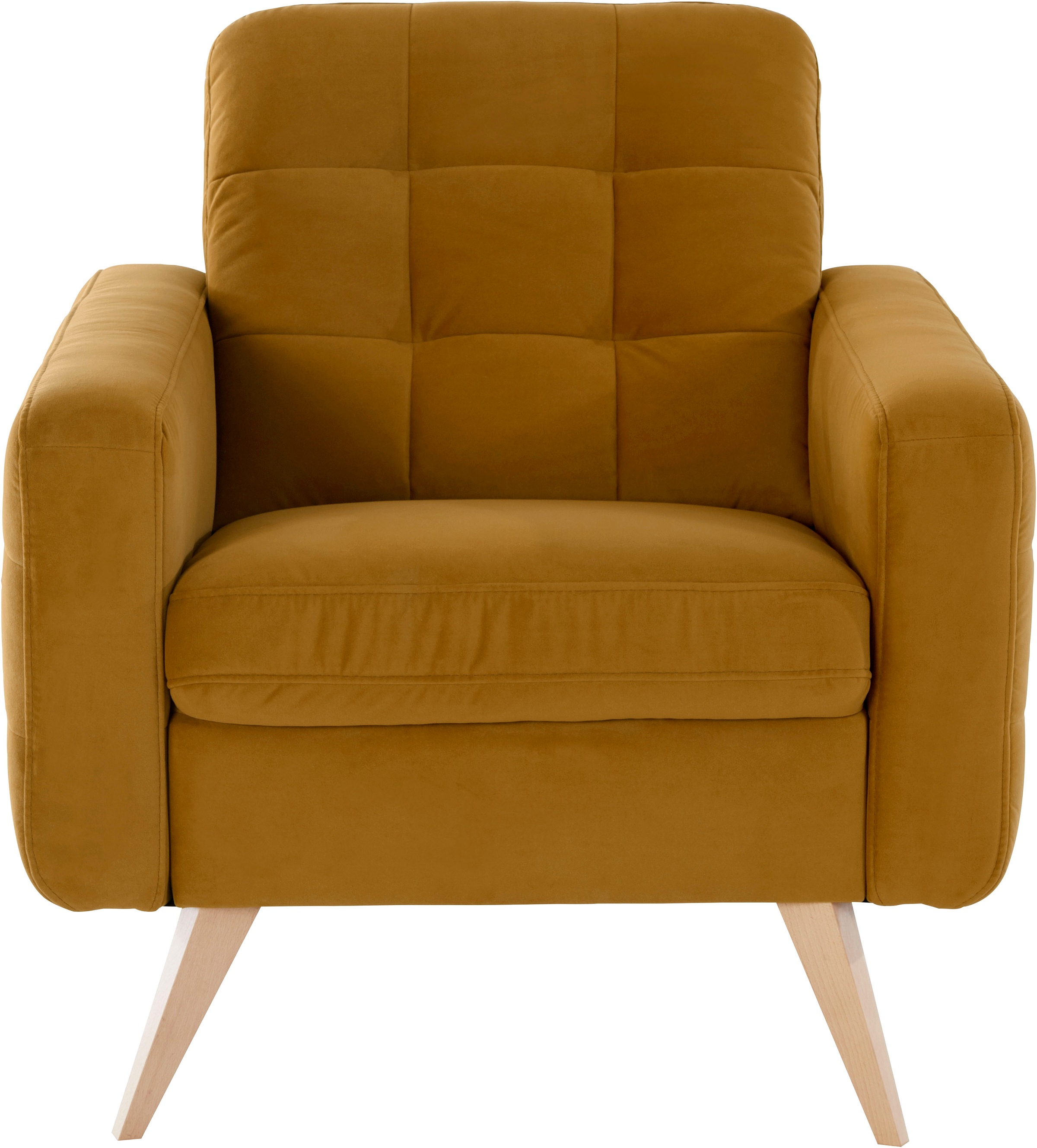 exxpo - sofa fashion Sessel »Nappa, Loungesessel, aktuelle Rückensteppung, bequem und modern«, hoher Holzfuß