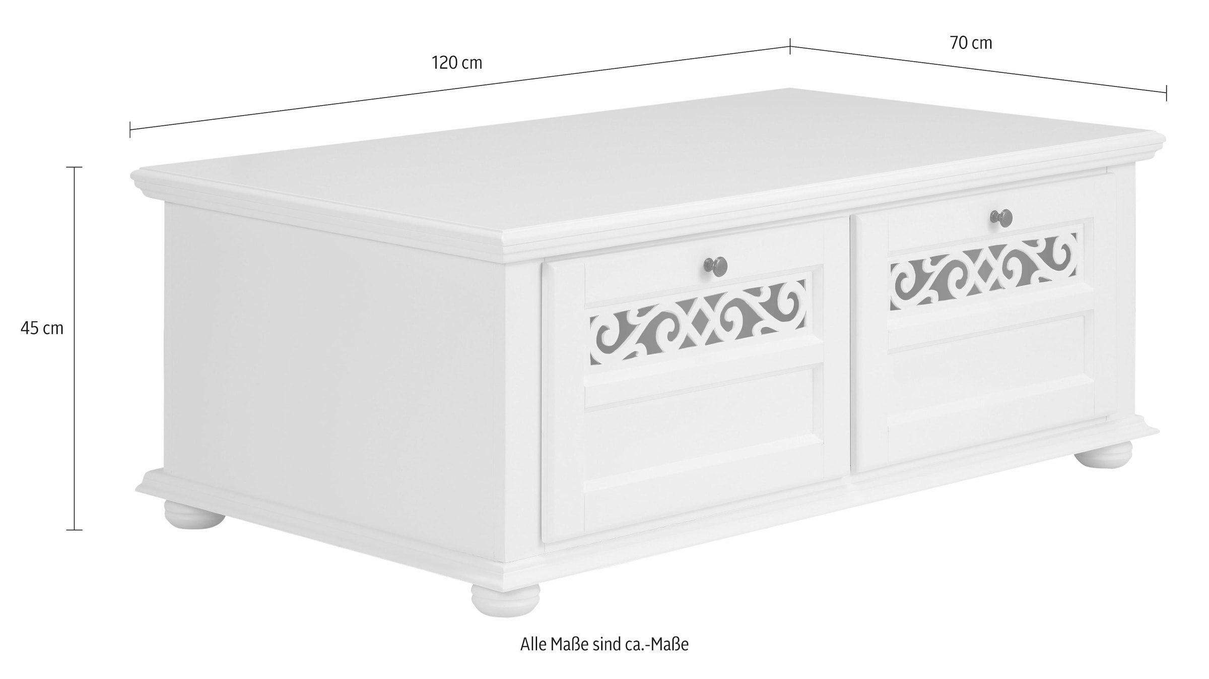 Home affaire Couchtisch »Arabeske«, mit schönen dekorativen Fräsungen, Kugelfüße aus Holz, Breite 120 cm