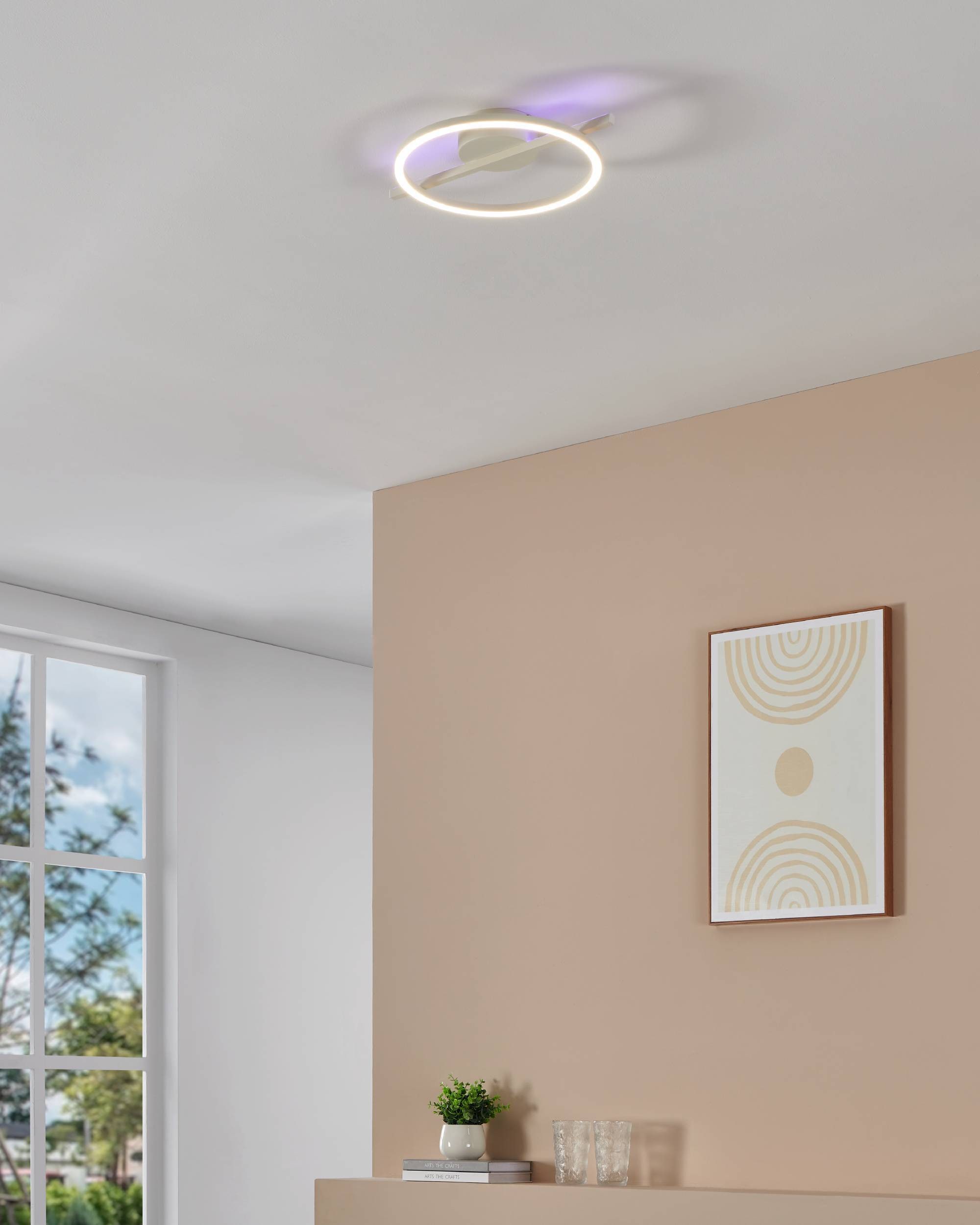 EGLO Deckenleuchte »Amandolo Deckenlampe RGB Backlight Fernbedienung inkl. geometrisch« LED-Modul 1 Stk. Kaltweiß | RGB Wand-/Deckenleuchte - L40 x B30 x H6,5 cm - weiß - 17W inkl.