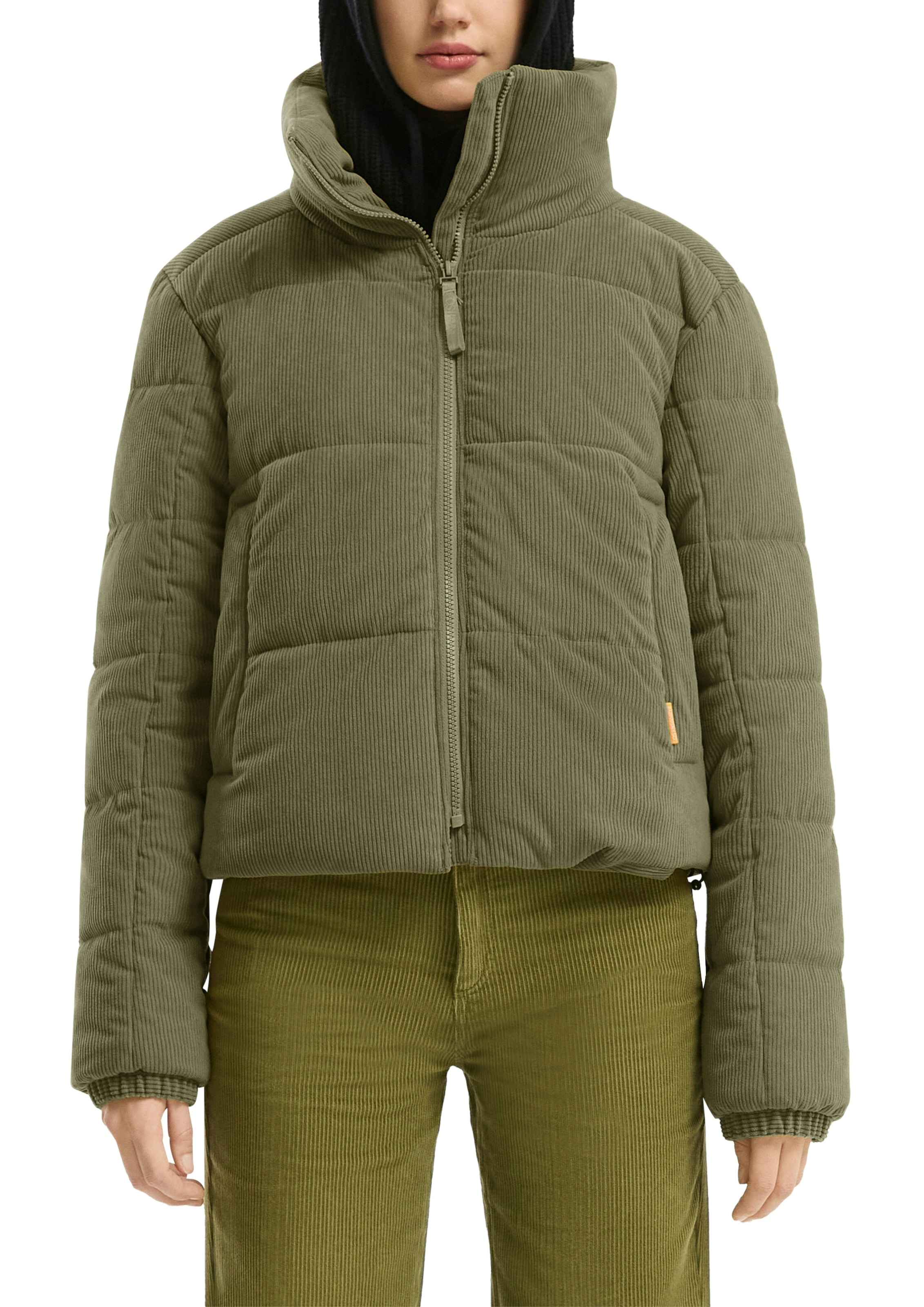 QS Steppjacke ohne Kapuze kurz, aus Cord und mit Stehkragen