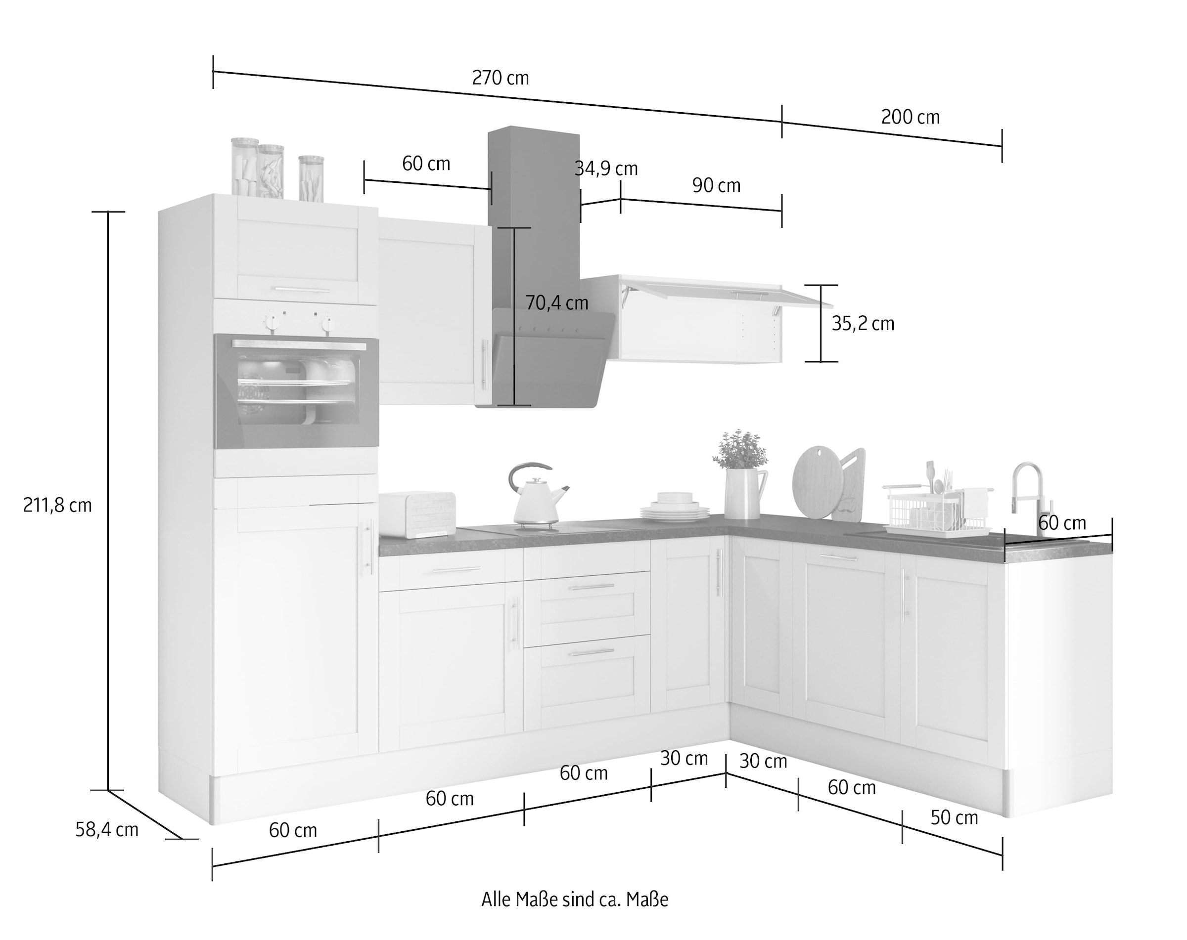 270 x 200 E-Geräten, wahlweise »Ahus«, | Küche Funktion BAUR OPTIFIT cm breit, Close Soft mit