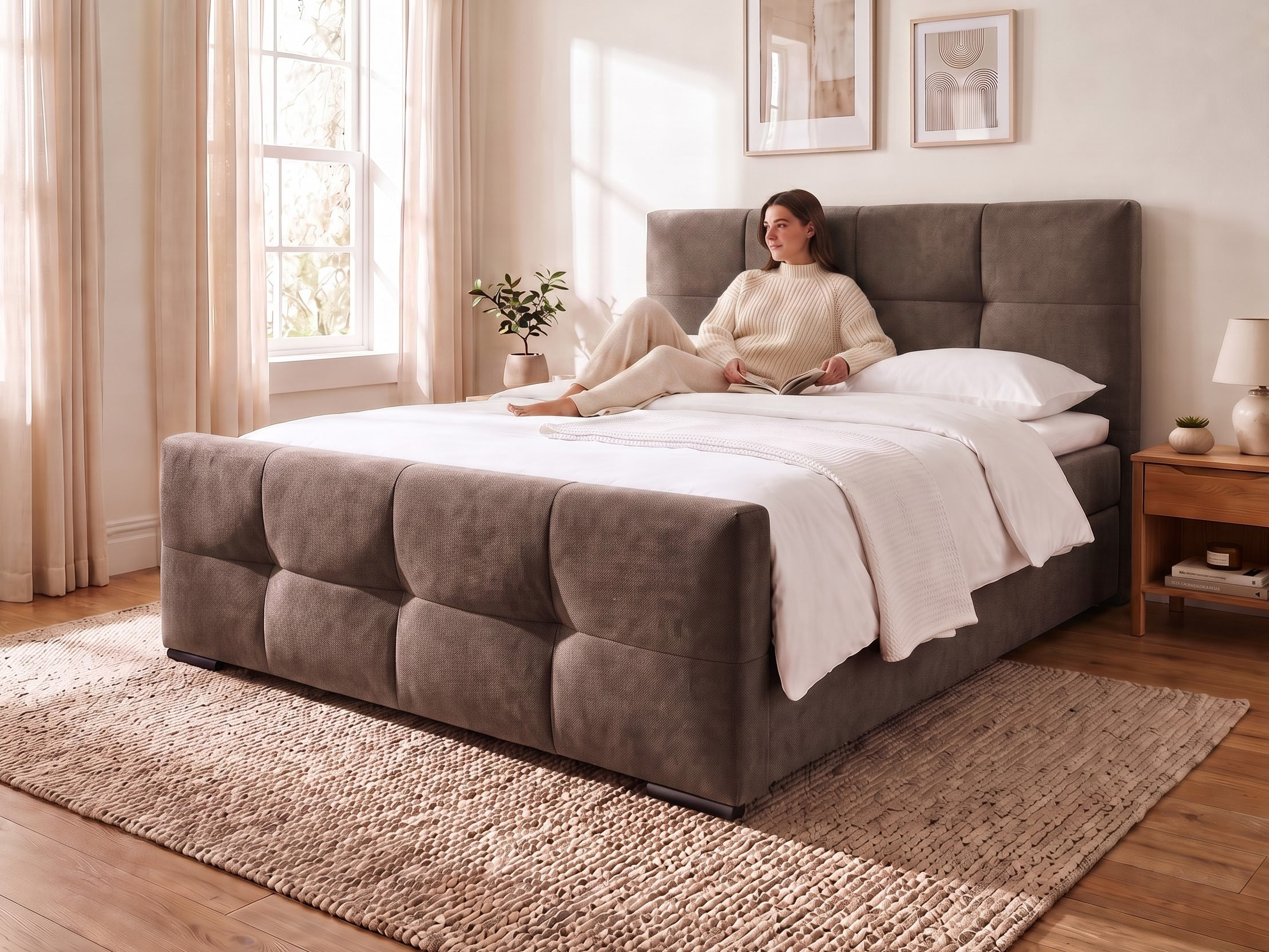 OTTO home Boxbett "FIETTE, Polsterbett mit Bettkasten, inkl. Taschenfederkernmatratze H3" inkl. Kaltschaumtopper, Luxus-Mircofaser-Bezug, Liegefläche 180x200 cm