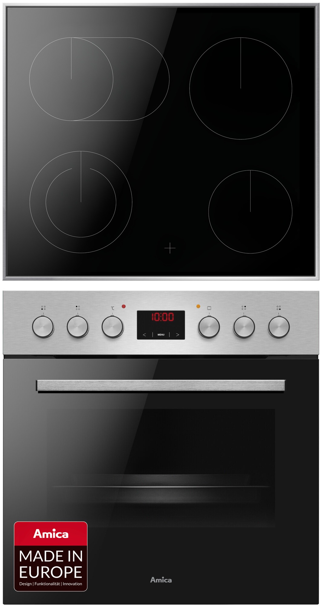 AMICA Elektro-Herd-Setedelstahl, Herdsets, Komfortables Kochen und Backen mit klarer und einfacher Handhabung