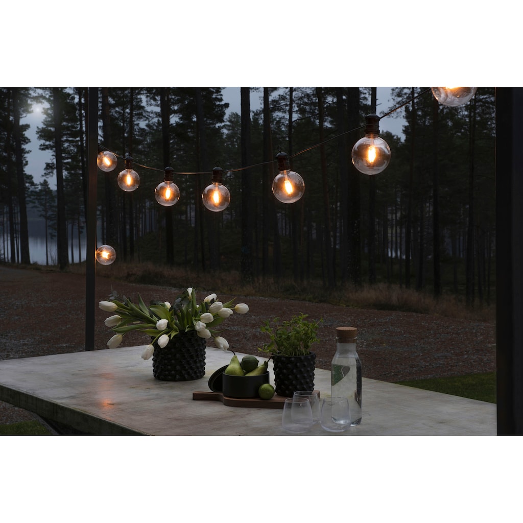 KONSTSMIDE LED-Lichterkette »LED Solar Biergartenkette, 10 bernsteinfarbene Dioden, Timer«, 10 St.-flammig, Fernbedienbar Dimmbar, 8 Lichtfunktionen, 
Solarbox über USB aufladbar