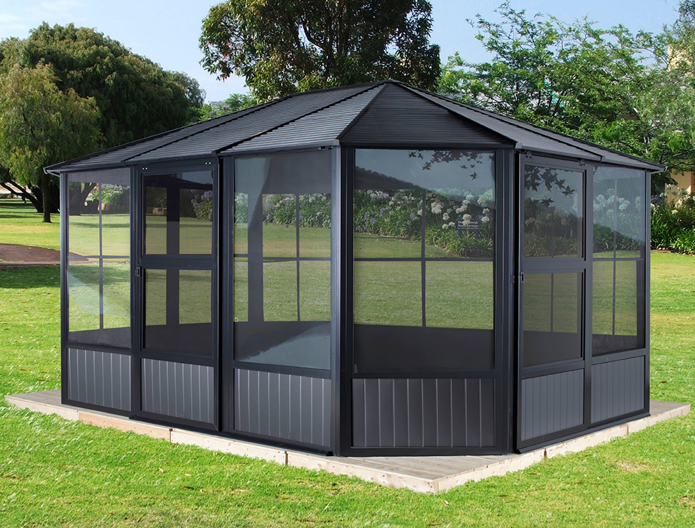 // Sommer und Winter Solarium Gartenlaube & Wintergarten Charleston // 384x594x281 cm LxBxH Sojag Aluminium Pavillon