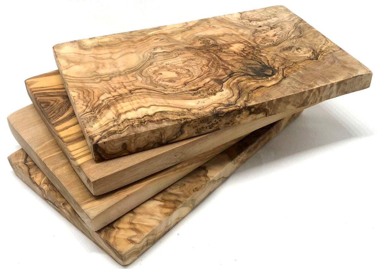 Olivenholz-erleben Frühstücksbrett »eckig aus hochwertigem naturbelassenem Olivenholz«, (Set, 4 St., 4x Frühstücksbrett eckig), Mediterraner Look, einzigartige Maserung, je Gr. 25x15 cm