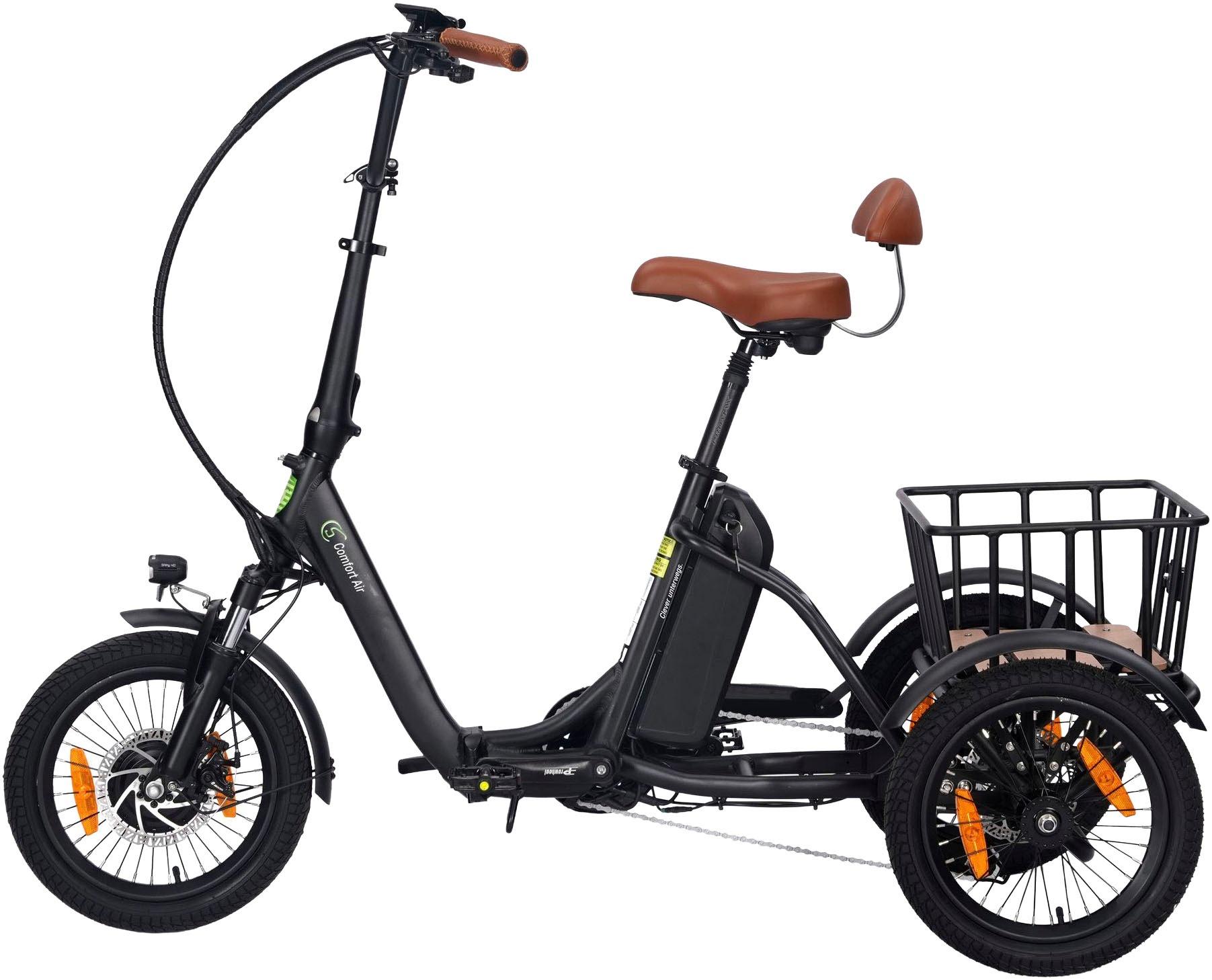 SachsenRad »T6S Comfort air faltbar mit Korb und Alarmanlage« 7 Gang Shimano Kettenschaltung Frontmotor 250 W