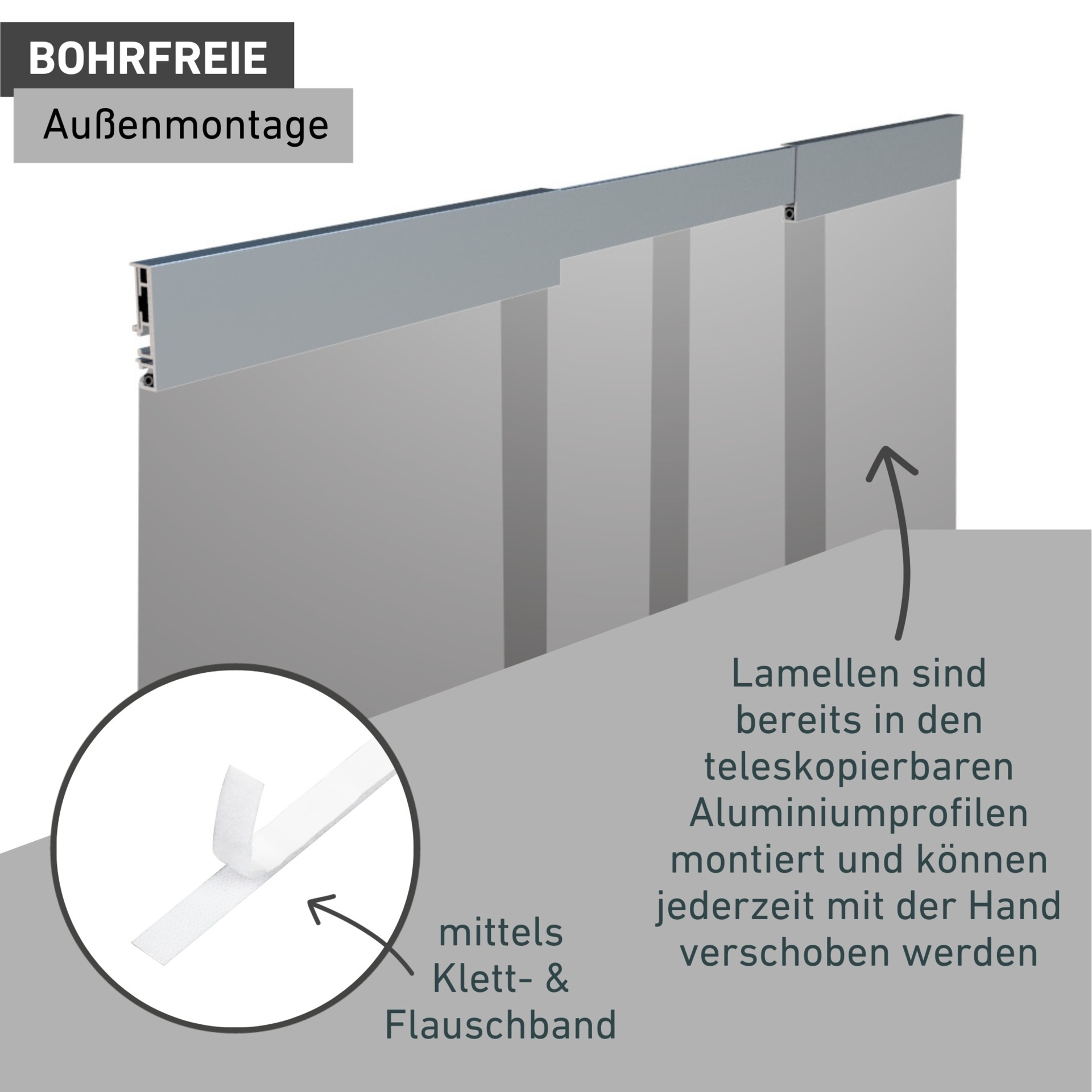 Windhager Insektenschutz-Vorhang »Teleskop aus UV-beständigem Polyestergewebe, Fliegengitter Vorhang« Lamellenvorhang, Türvorhang, 120 x 250 cm, anthrazit, ohne bohren