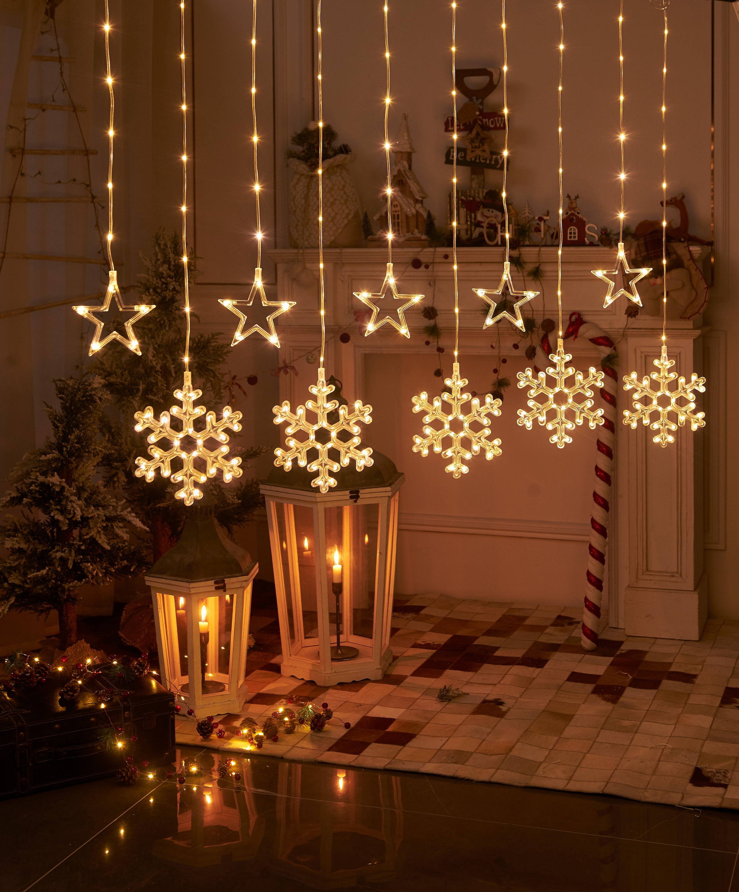 Star-Max LED-Lichtervorhang »Weihnachtsdeko aussen«, 200 Sternen In- und mit Schneeflocken und | Motiven, kaufen BAUR LEDs, Outdoor St.-flammig, 200