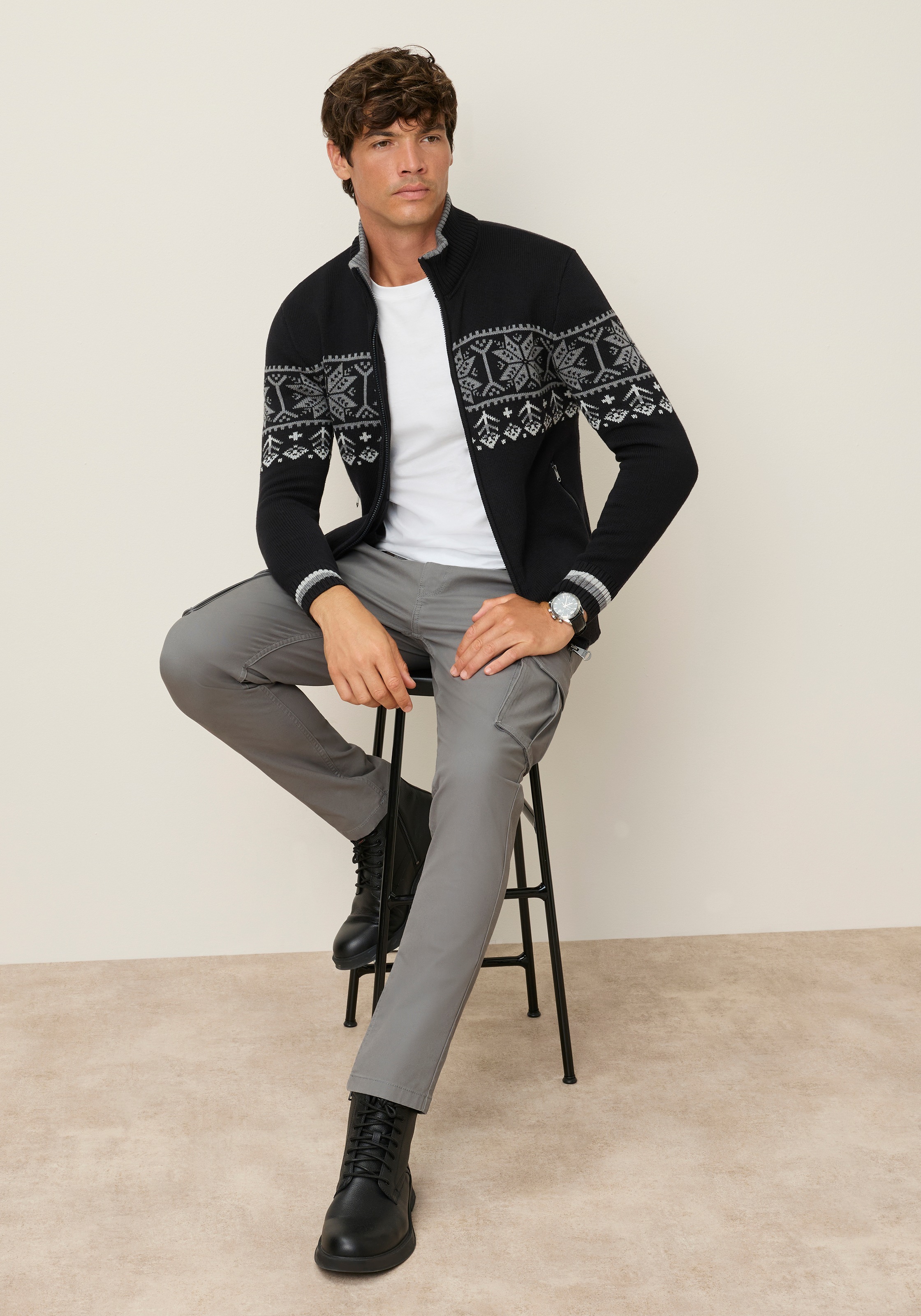 Man's World Jacquardstrickjacke »Neue Kollektion! Highlight Norweger Muster« mit Reißverschluss, mit Rippbündchen an Ärmeln und Saum