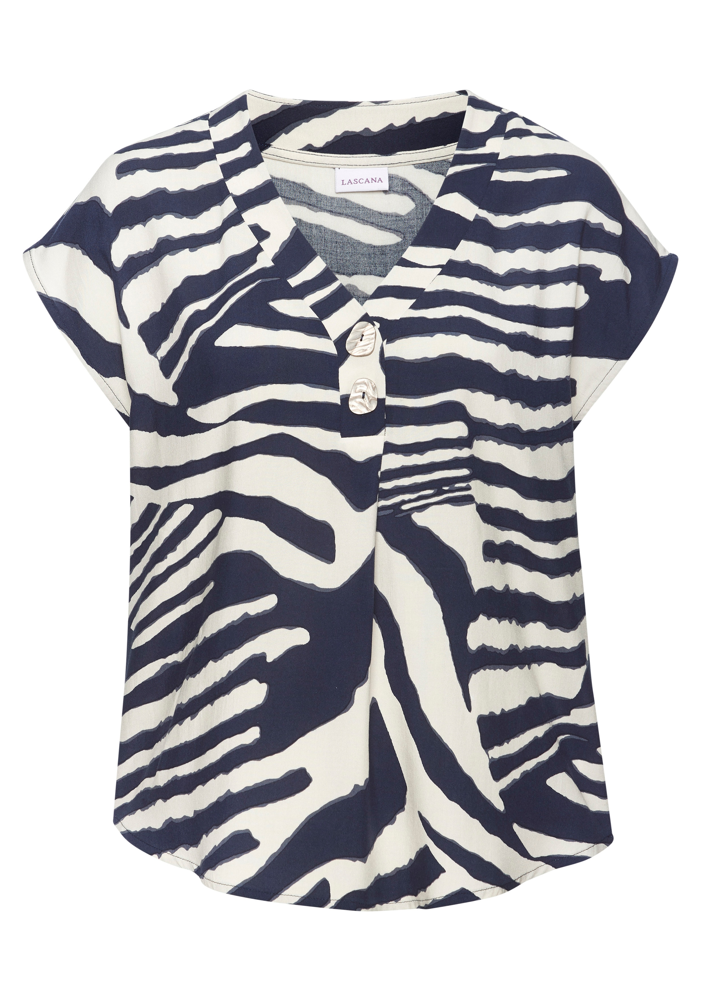 LASCANA Schlupfbluse mit Alloverprint und modischen Knöpfen, Kurzarmbluse, günstig online kaufen