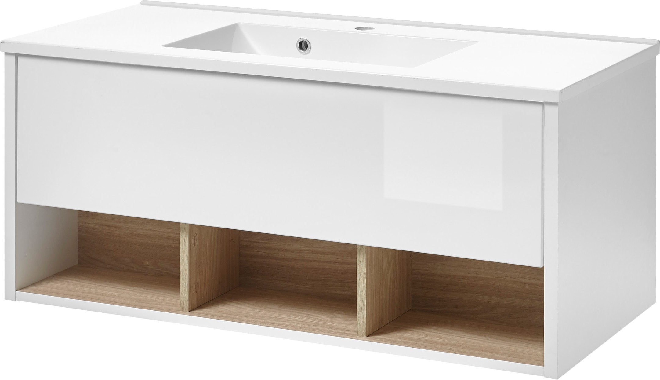 Places of Style Badmöbel-Set »Studio Line, Bad im modernen Design, 2-teiliges Badezimmer«, (2 St.), Waschtisch und Spiegel, in zwei Farben verfügbar, viel Stauraum