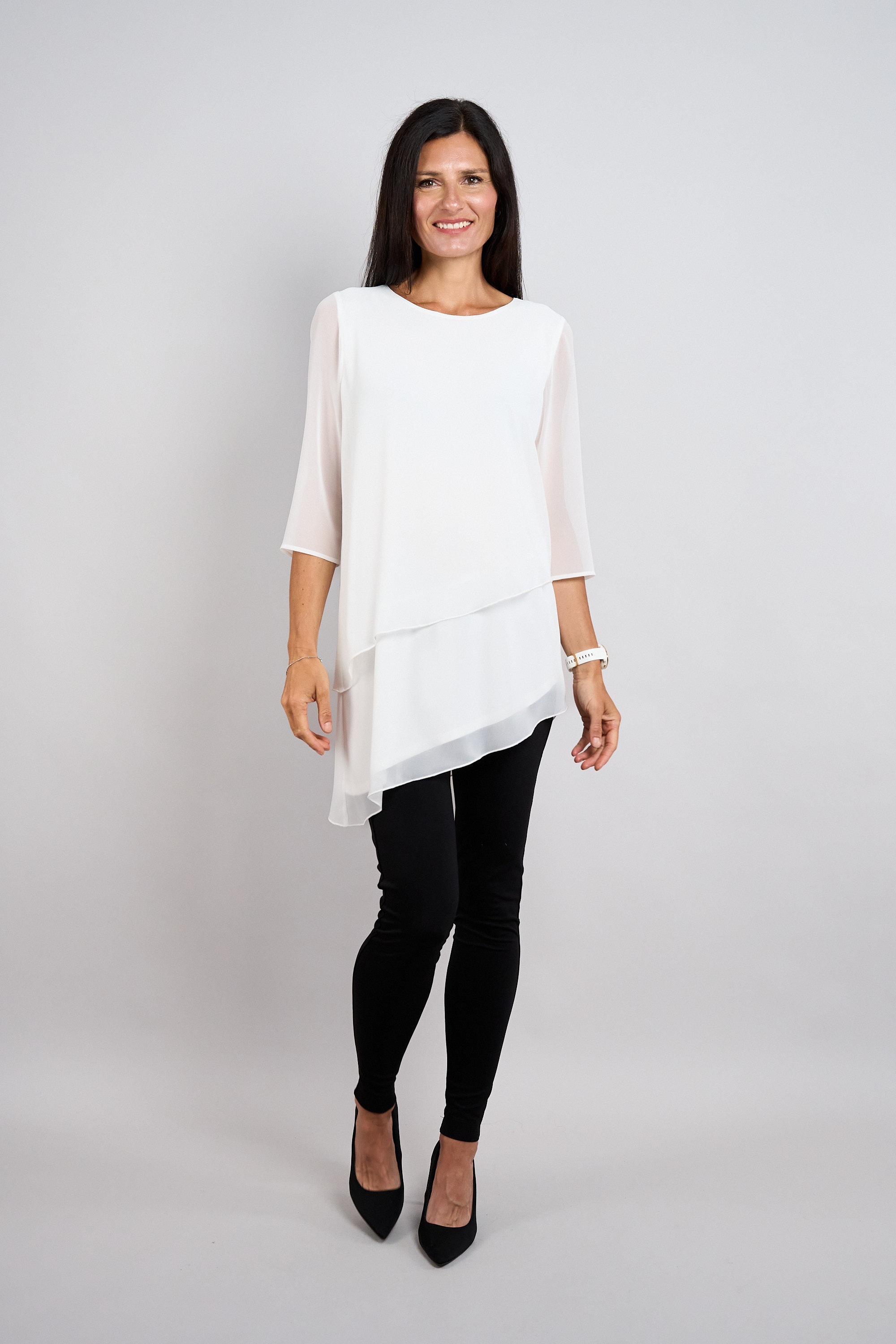 Seidel Moden Longbluse 3/4-Arm im Lagen-Look / asymmetrischer Schnitt / MADE IN GERMANY