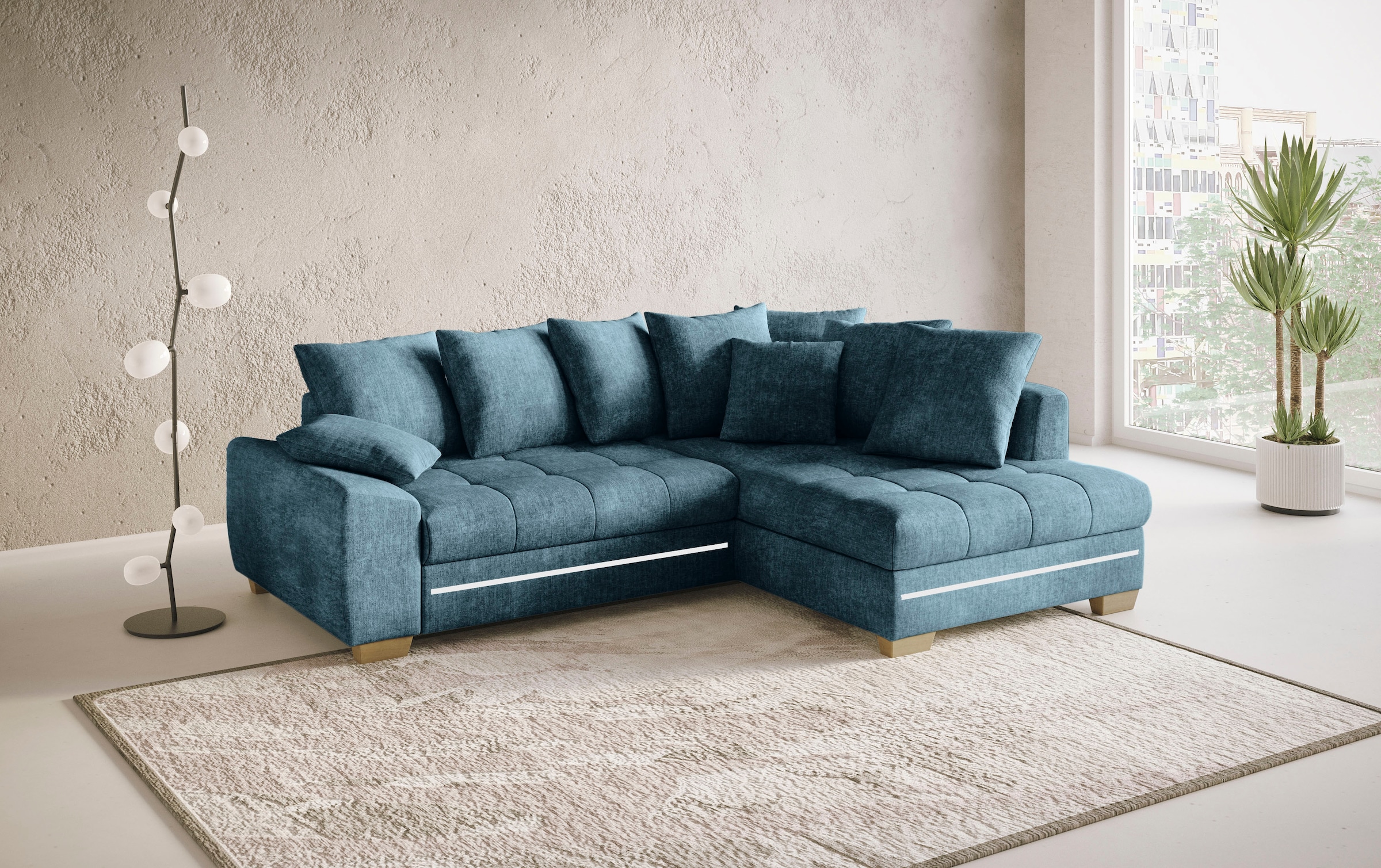 Mr. Couch Ecksofa »Nikita II, L-Form«, mit Kaltschaum, RGB-LED Beleuchtung, wahlweise mit Bett, Bettkasten
