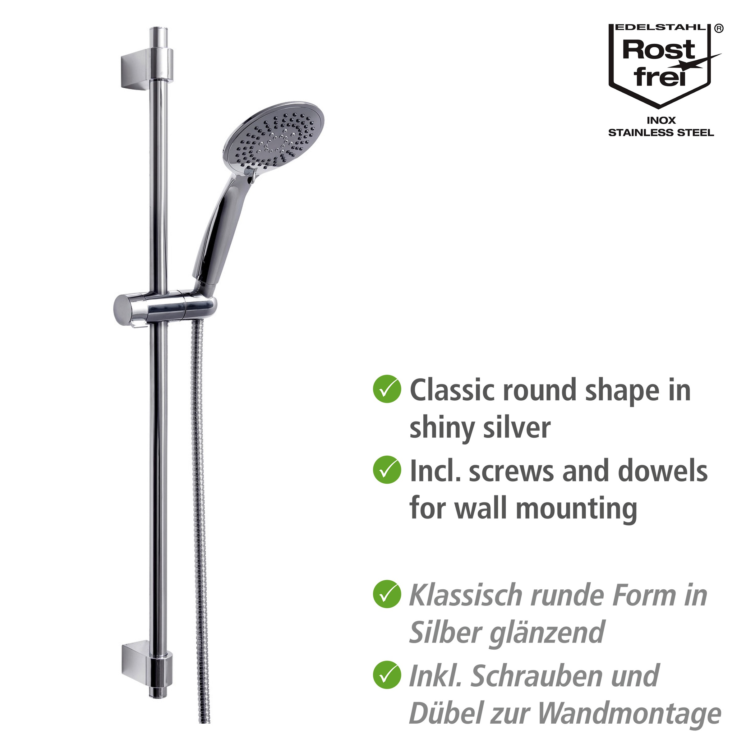 WENKO Stangenbrause-Set »Young«, Chrom, Länge Stange: 66 cm
