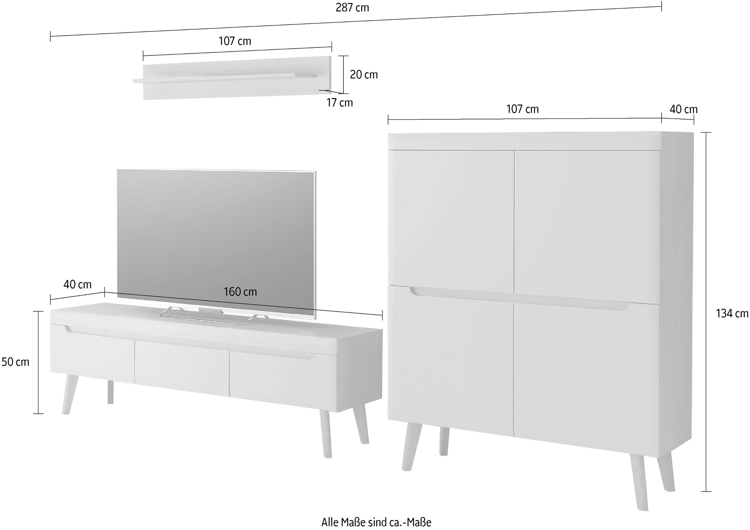 INOSIGN Wohnwand »Torge, Anbauwand, Schrankwand, Mediawand, Wohnzimmer-Set«, (3 St.), enthält 1 Lowboard, 1 Highboard, 1 Wandboard, 287 cm breit