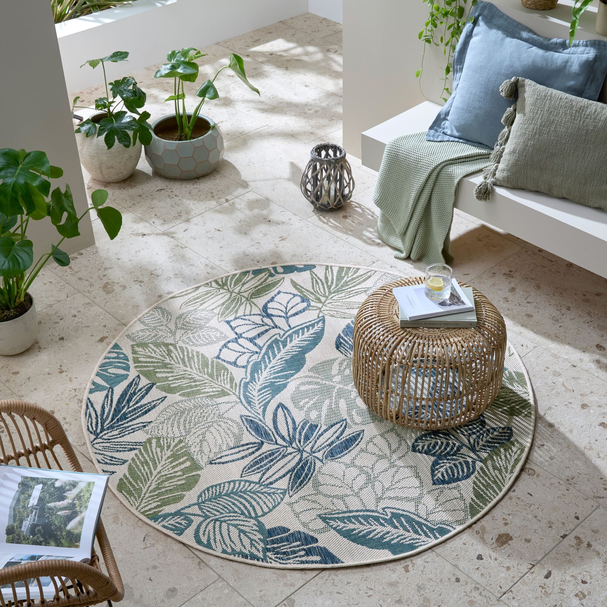 FLAIR RUGS Teppich "Bella Leaf" rund 4 mm Höhe Bella Leaf Indoor & Outdoor- günstig online kaufen
