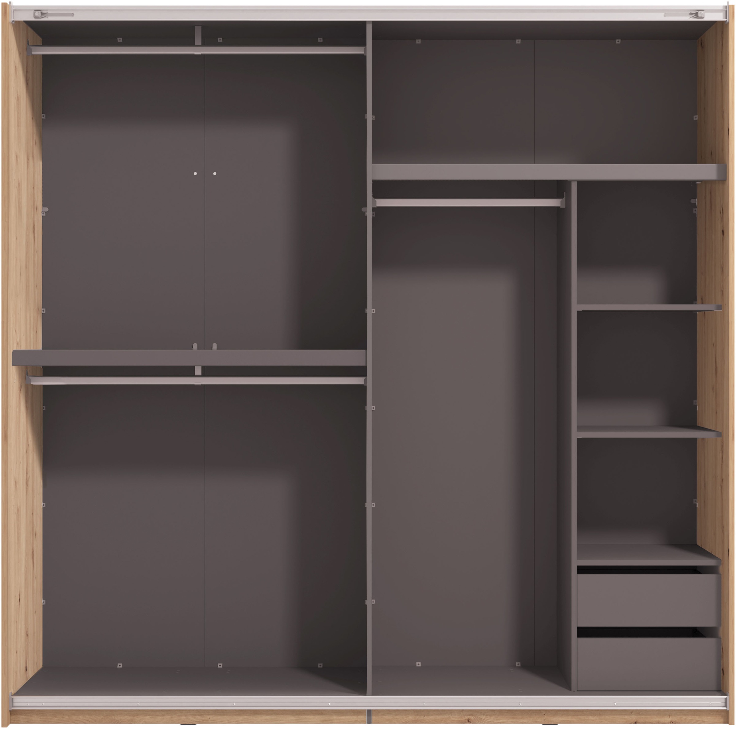 INOSIGN Schwebetürenschrank »Modena, Breite 245 cm, FSC-zertifiziert, Trendfarbe cashmere«, Schlafzimmerschrank mit Spiegel, mit verschiedenen Innenausstattungen