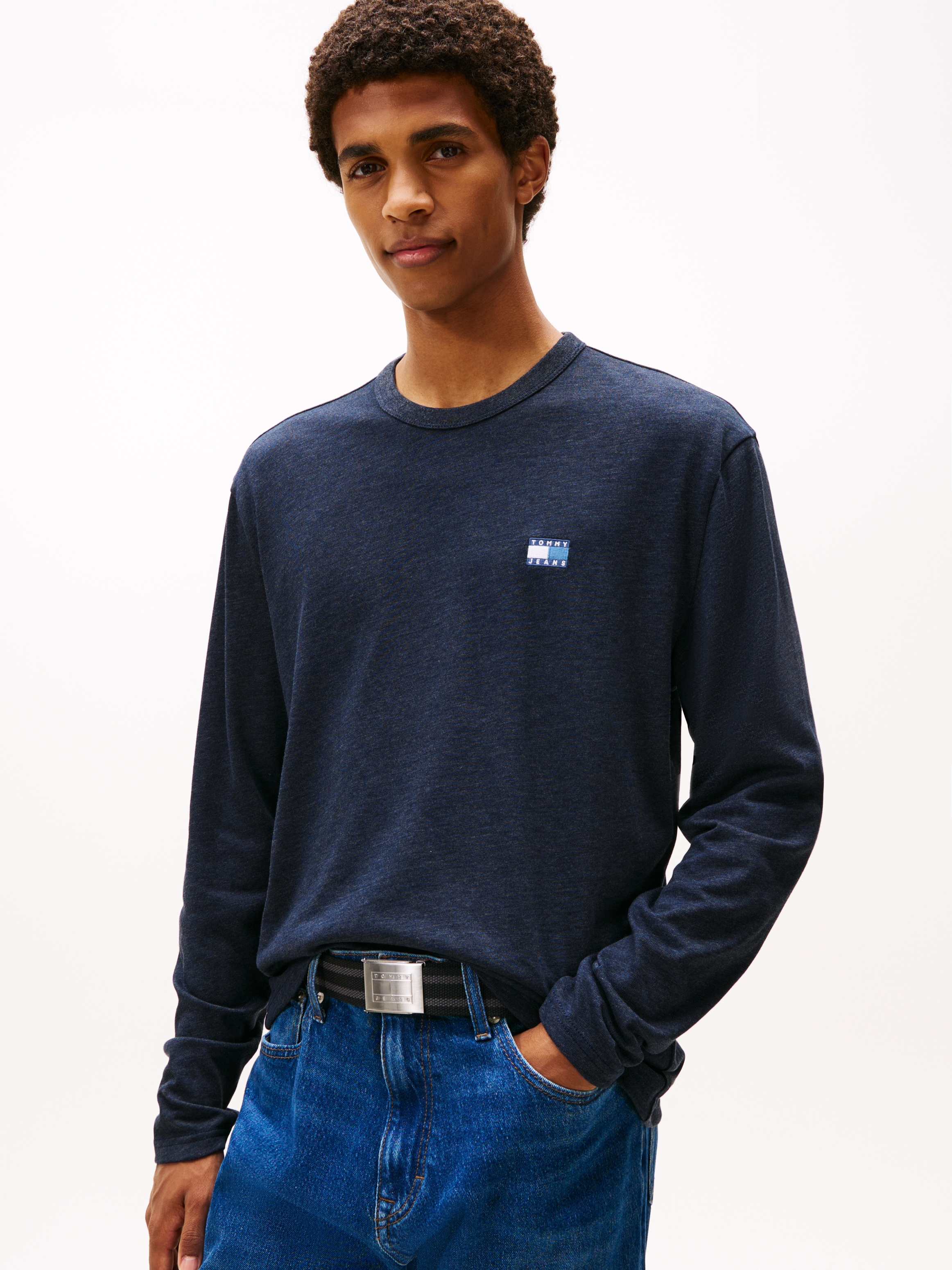 Tommy Jeans "TJM REG BADGE" Jersey, Rundhals, meliert, regular fit
