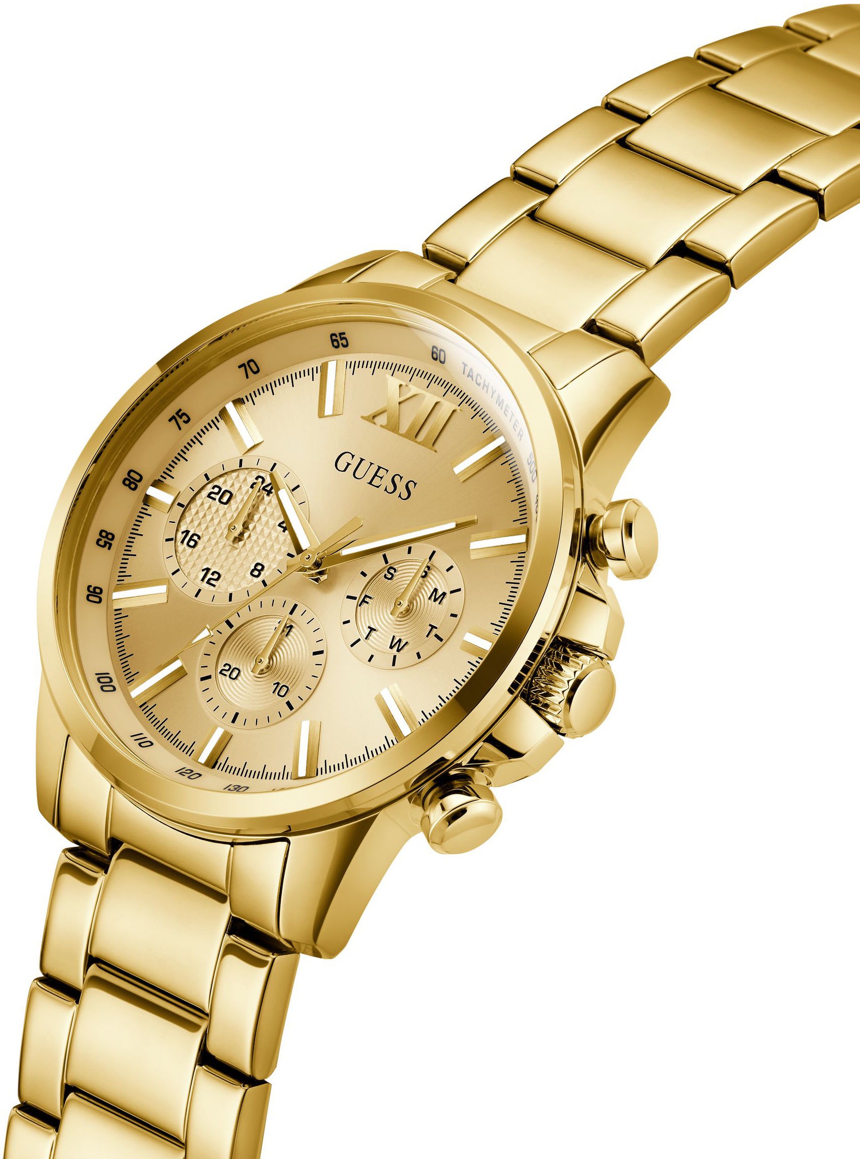 Guess Multifunktionsuhr »WALKER«, Quarzuhr, Armbanduhr, Herrenuhr, Datum, Wochentag, Edelstahlarmband