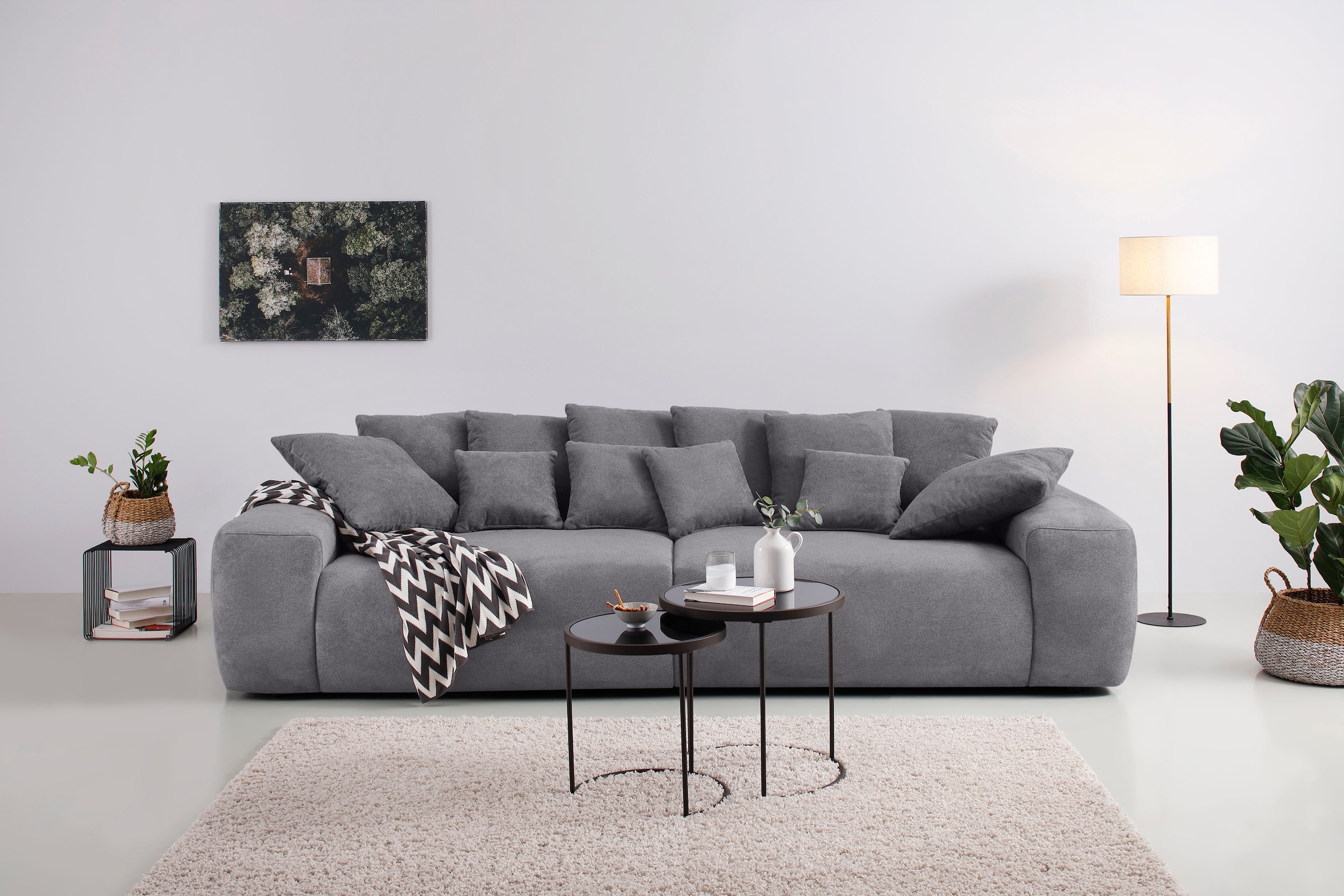 Home affaire Big-Sofa "Sundance", Boxspringfederung, Breite 302 cm, Lounge Sofa mit vielen losen Kissen