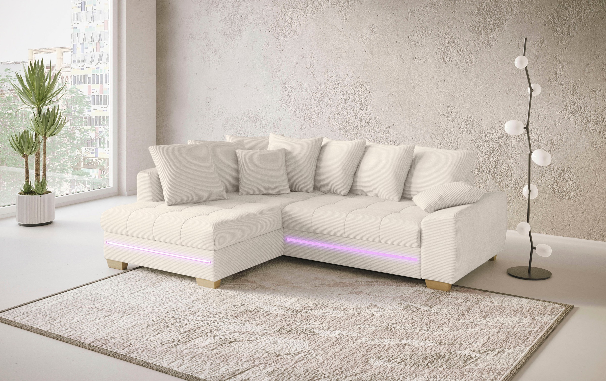 Mr. Couch Ecksofa »Nikita II, L-Form«, mit RGB-LED Beleuchtung, wahlweise mit Bett, Bettkasten, Kaltschaum