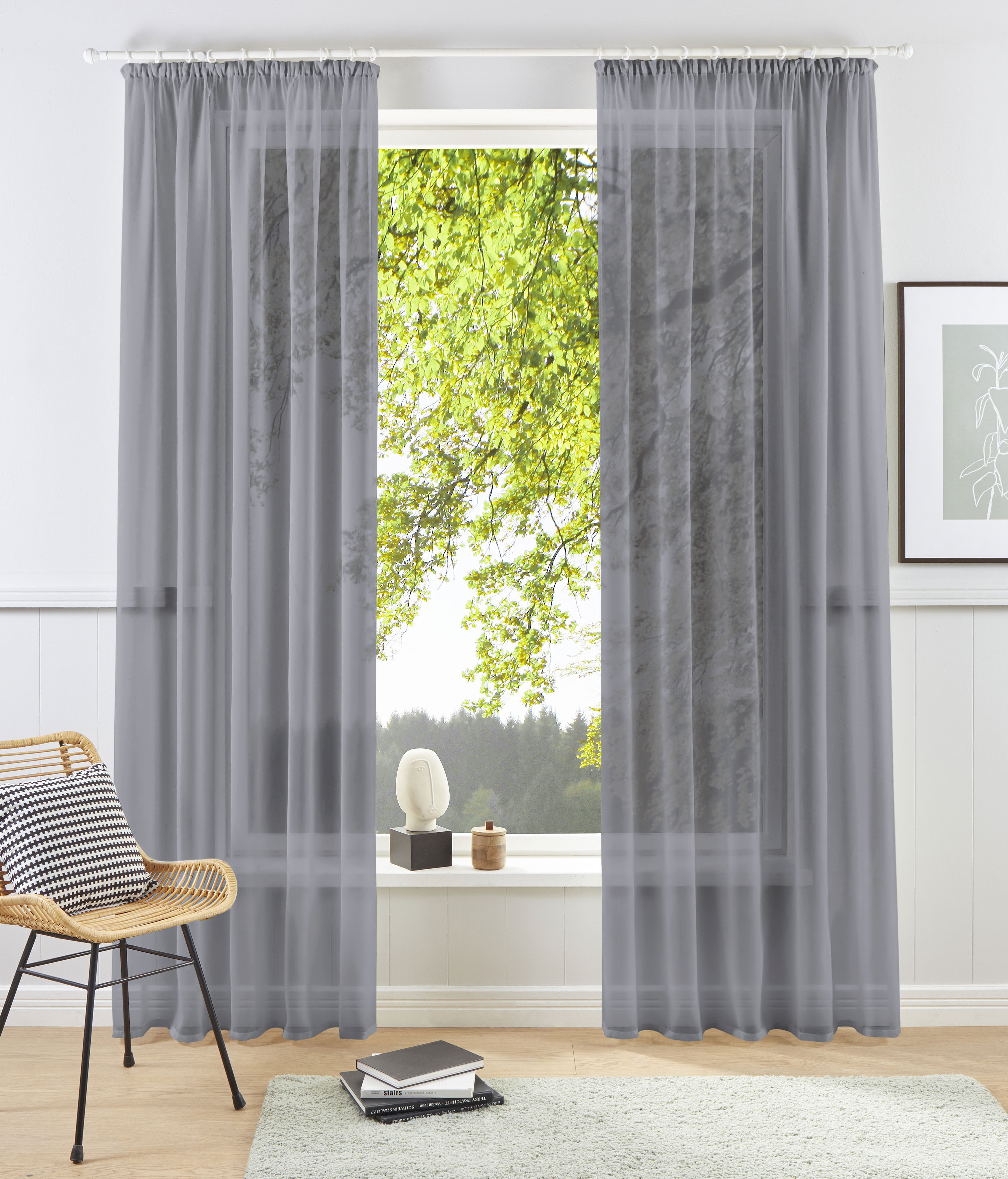 OTTO home Gardine "XANA 1er- und 2er-Pack" Kräuselband 1 Stk. tlg. Bestseller, einfarbig, 1 bzw. 2 Schals, pflegeleicht, Kundenliebling