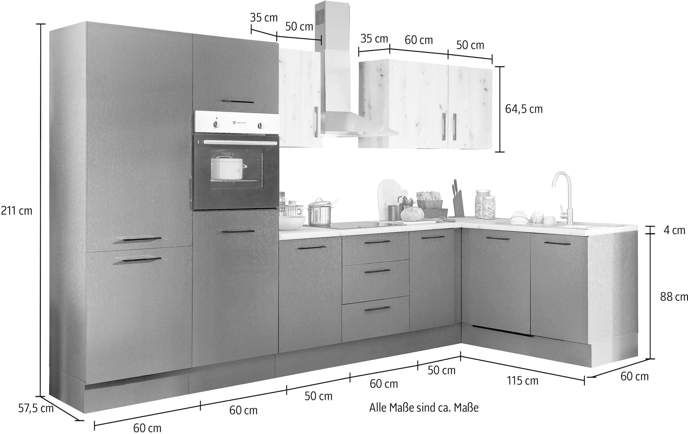 BASIC by Balculina Winkelküche »Turin«, Stellbreite 340x175 cm, wahlweise mit E-Geräten
