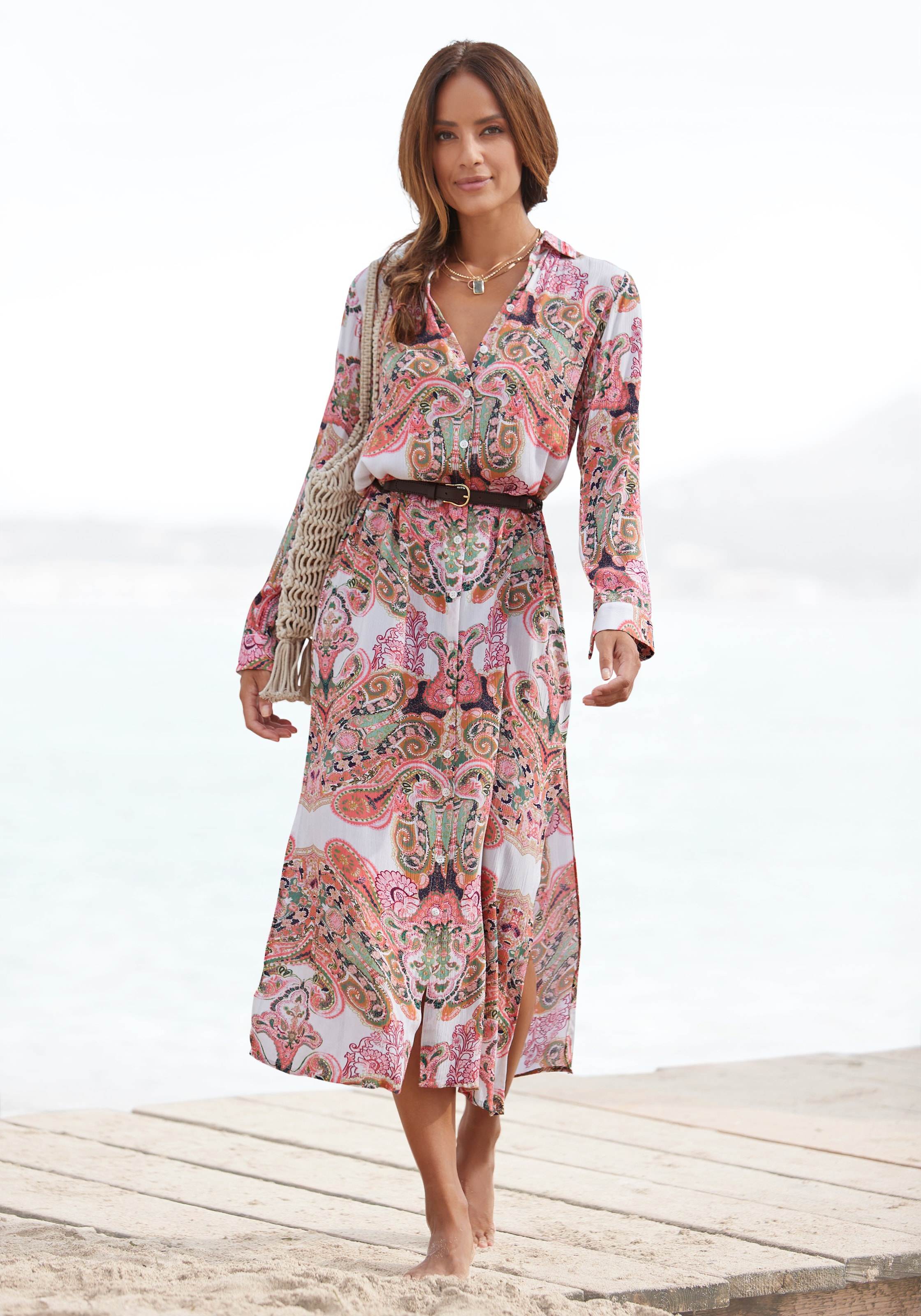 LASCANA Hemdblusenkleid "Cover-Up", Cover-Up, gekreppte Viskose, Maxikleid günstig online kaufen
