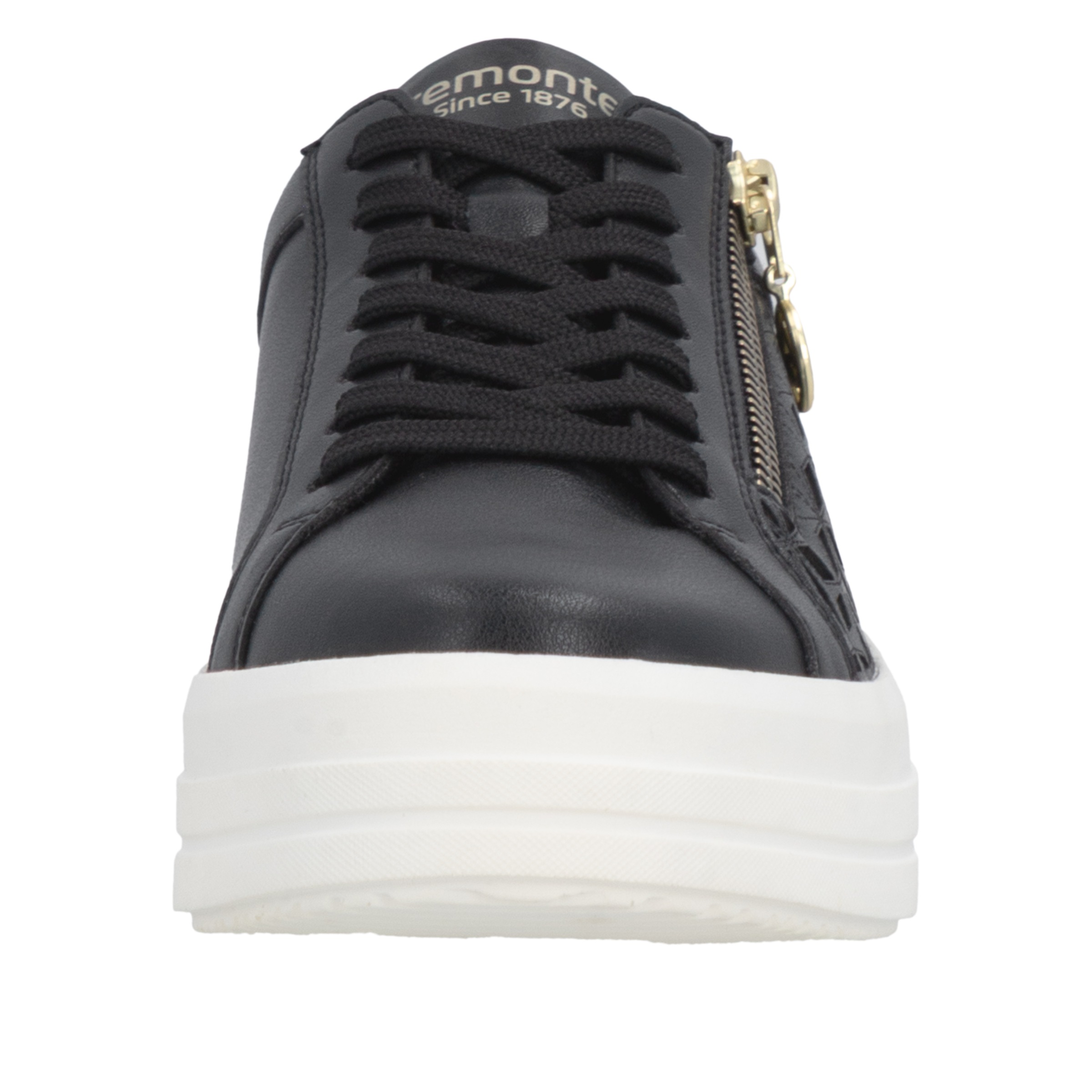 Plateausneaker REMONTE, Damen, Gr. 41, schwarz, goldfarben, Leder, Lederimitat, Schuhe Plateausneaker, Halbschuh, Schnürschuh mit Perforation und seitlichem Reißverschluss 6